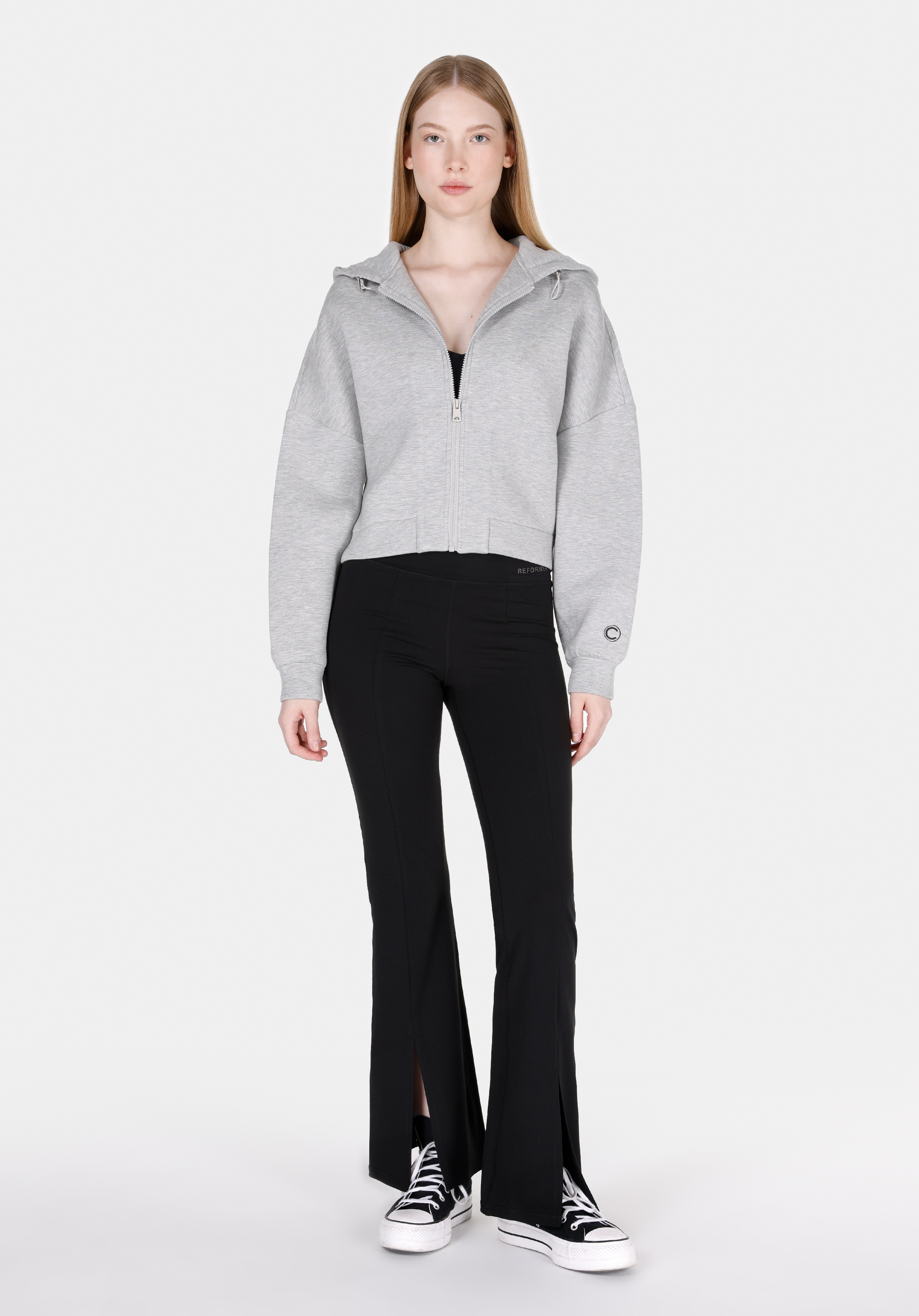 Regular Fit Kapüşonlu Düz Kadın Gri Sweatshirt