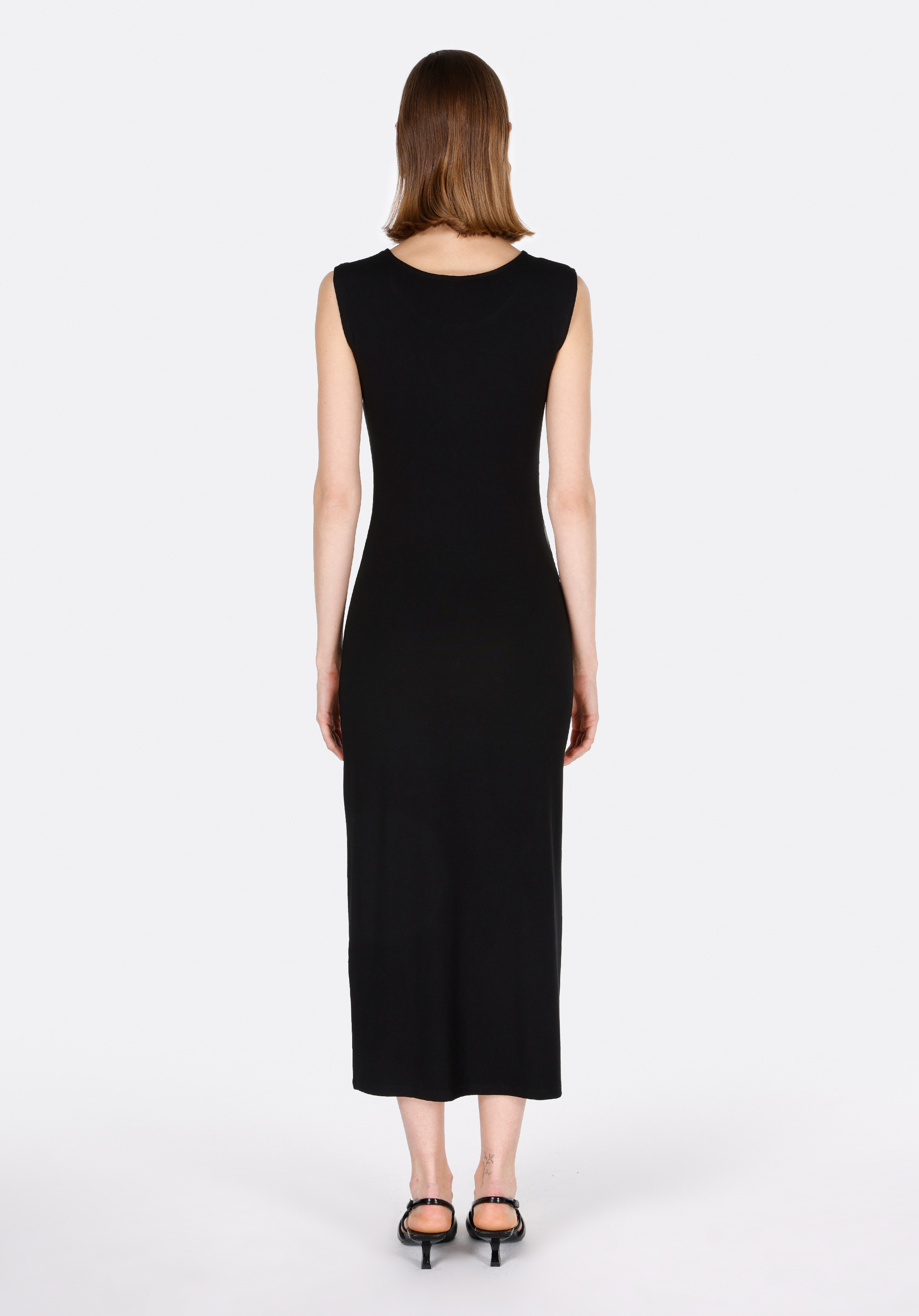 Slim Fit Düz Kadın Siyah Kolsuz Elbise