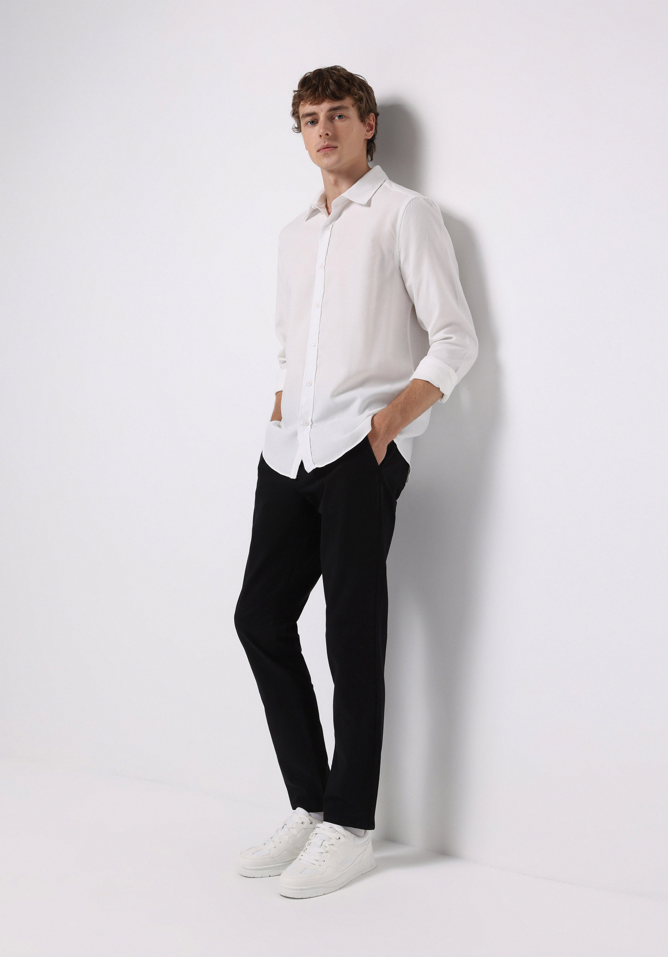 Slim Fit Orta Bel Düz Paça Erkek Siyah  Pantolon