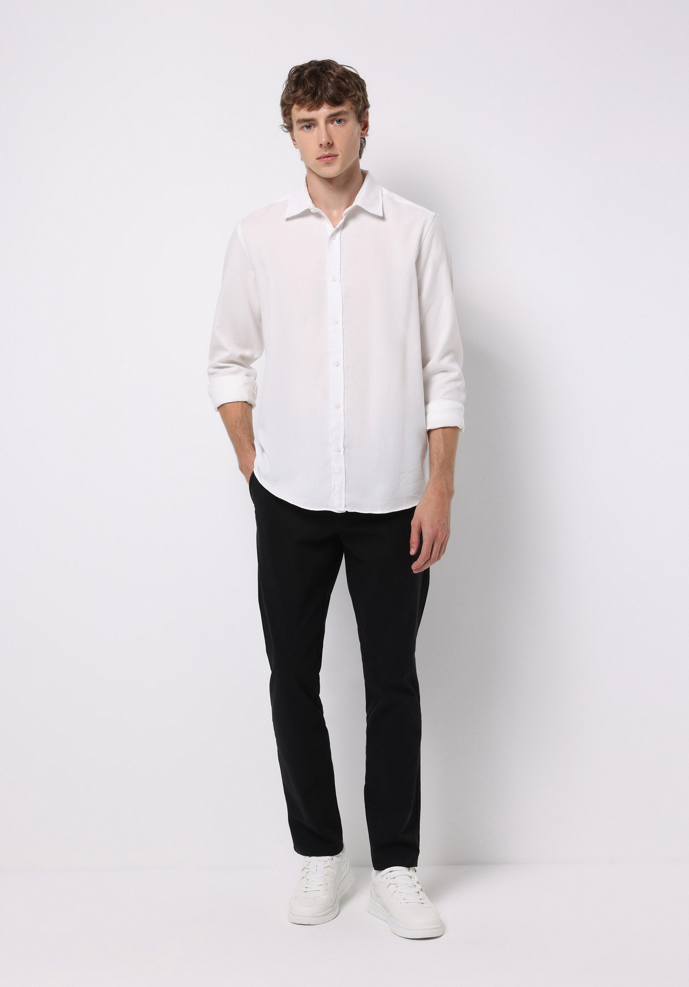 Slim Fit Orta Bel Düz Paça Erkek Siyah  Pantolon