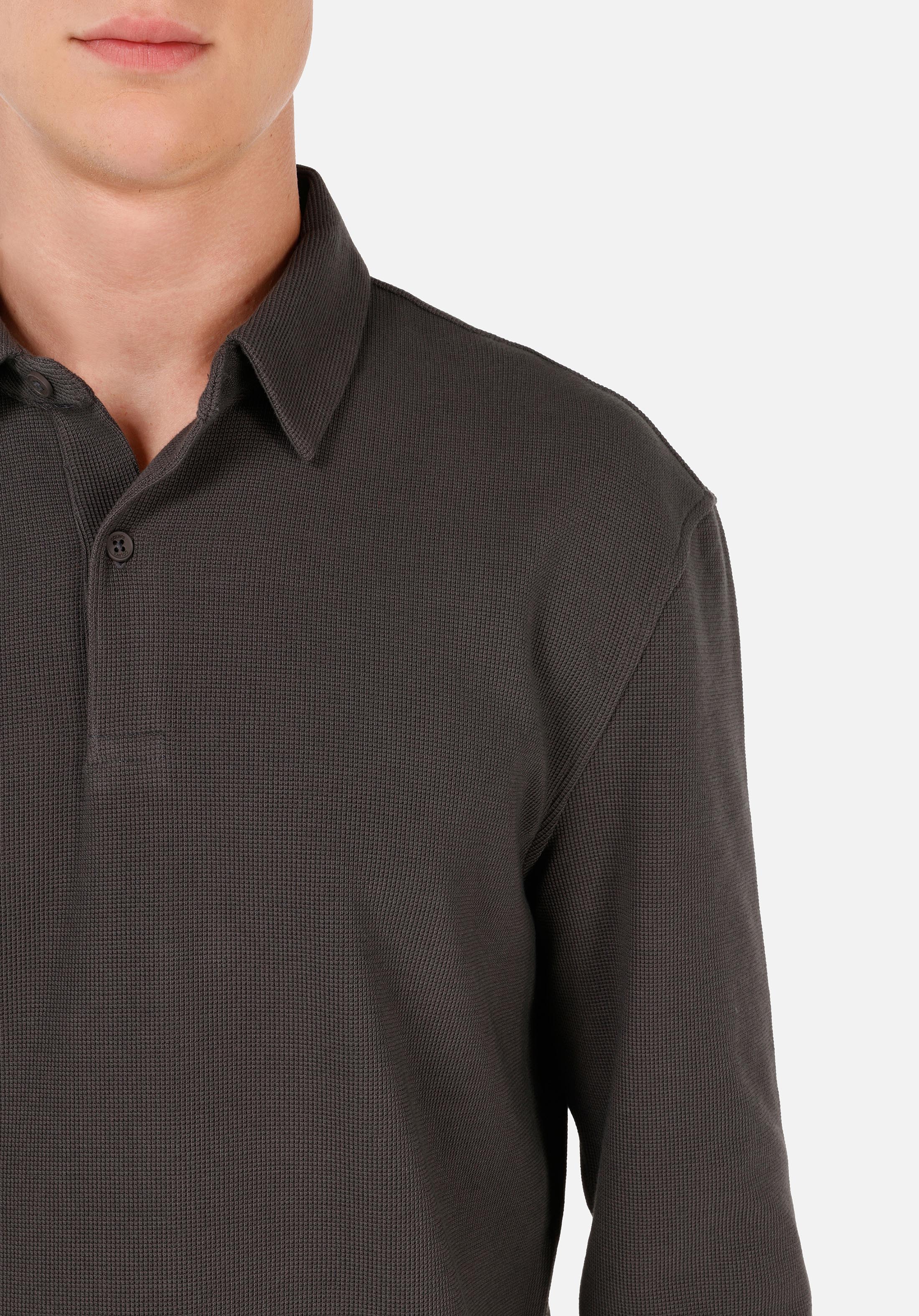 Regular Fit Polo Yaka Jakarlı Erkek Antrasit Uzun Kol Tişört