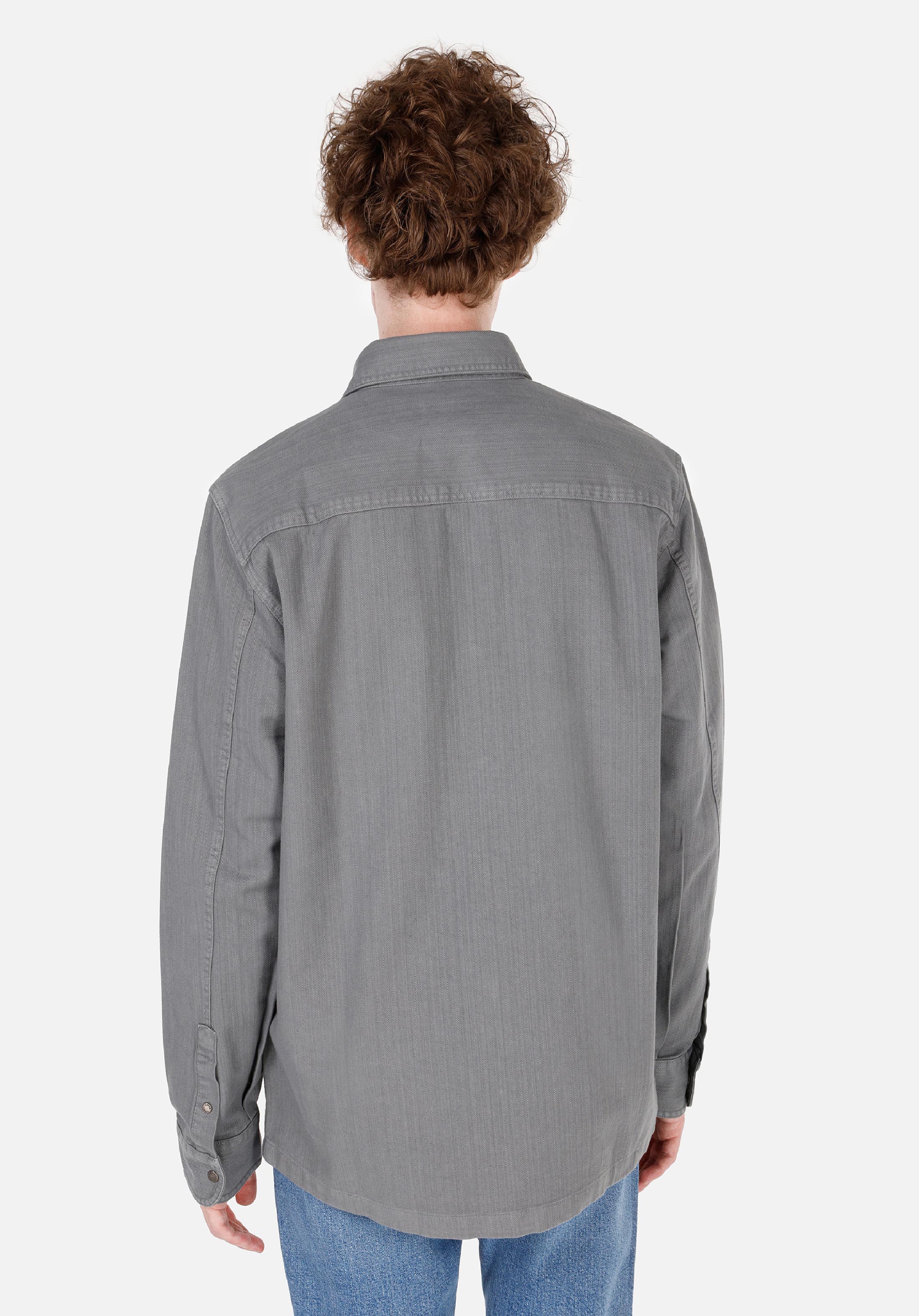 Comfort Fit Shirt Neck Düz Erkek Gri Uzun Kol Gömlek