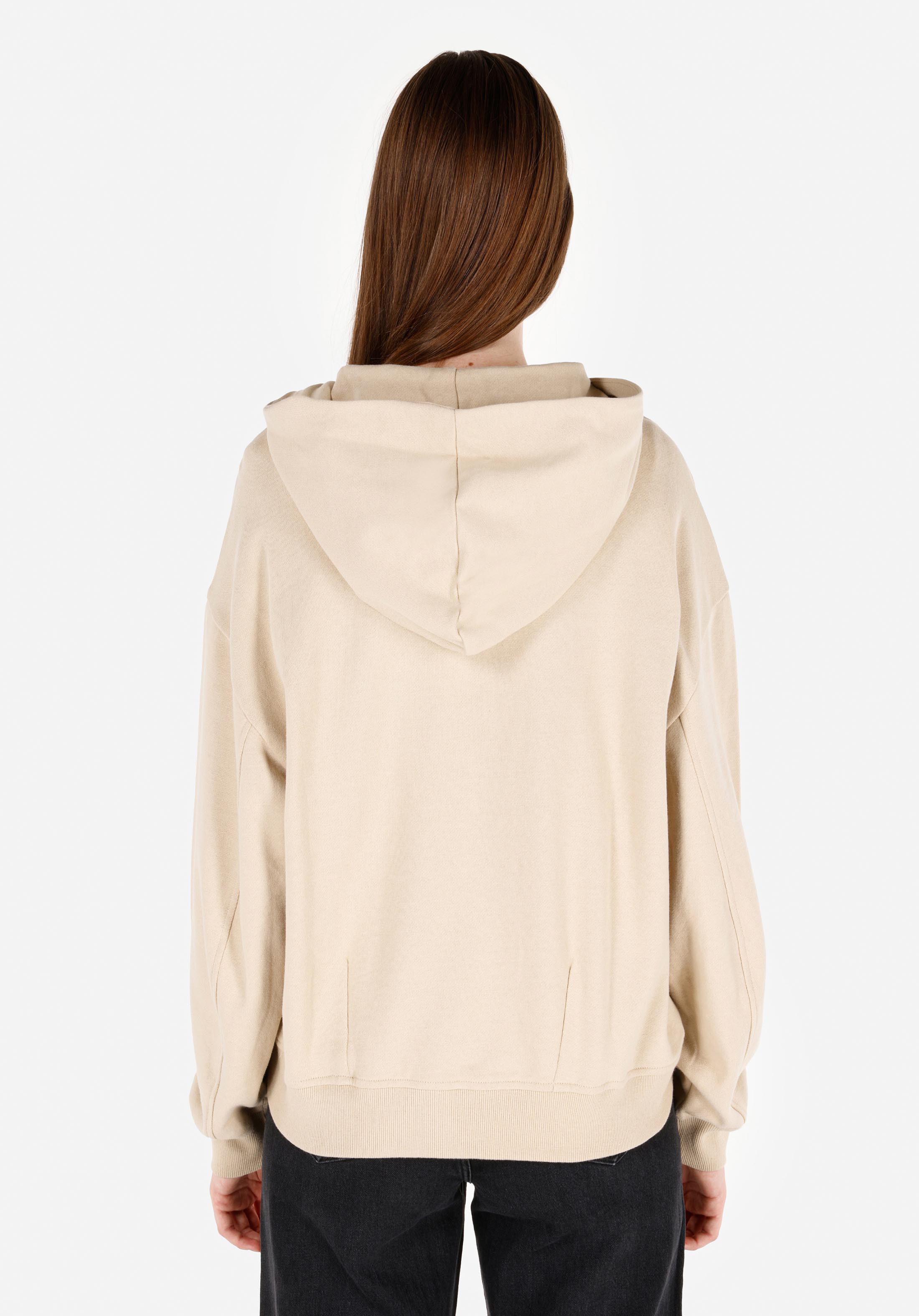 Regular Fit Fermuarlı Düz Kadın Bej Sweatshirt