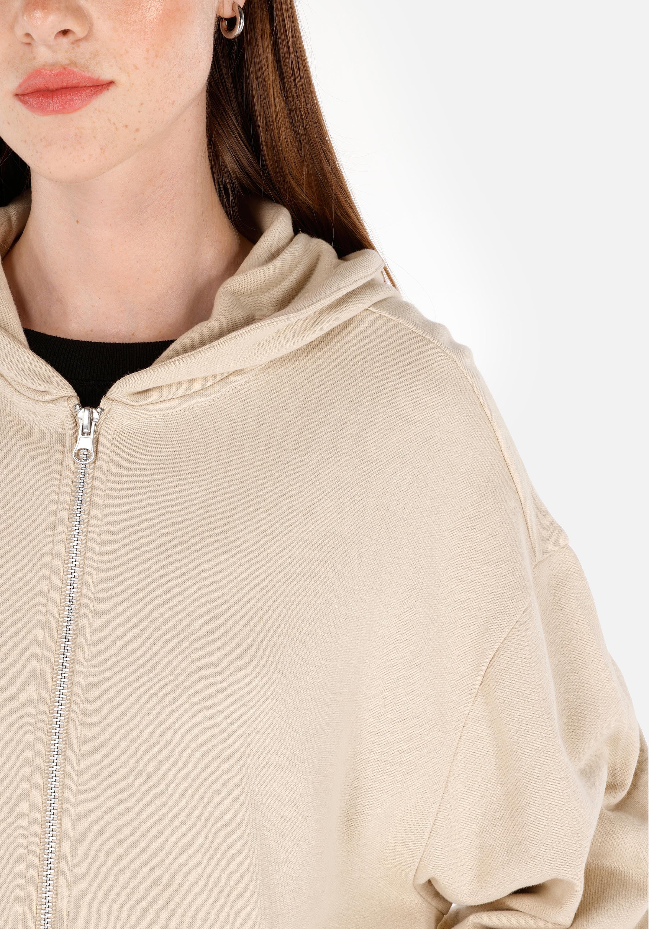 Regular Fit Fermuarlı Düz Kadın Bej Sweatshirt