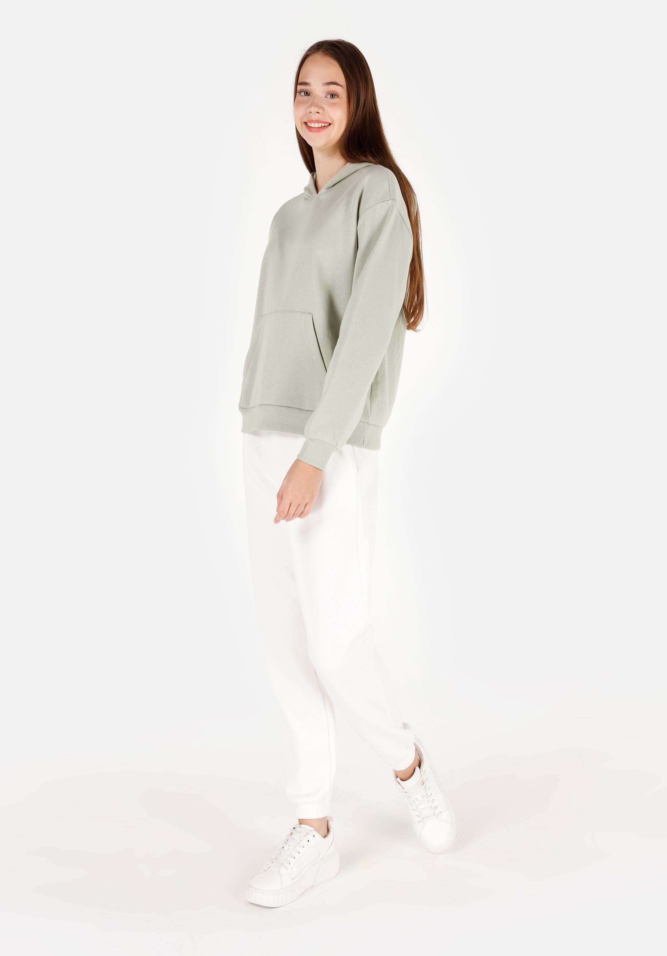 Regular Fit Kapüşonlu Düz Kadın Yeşil Sweatshirt