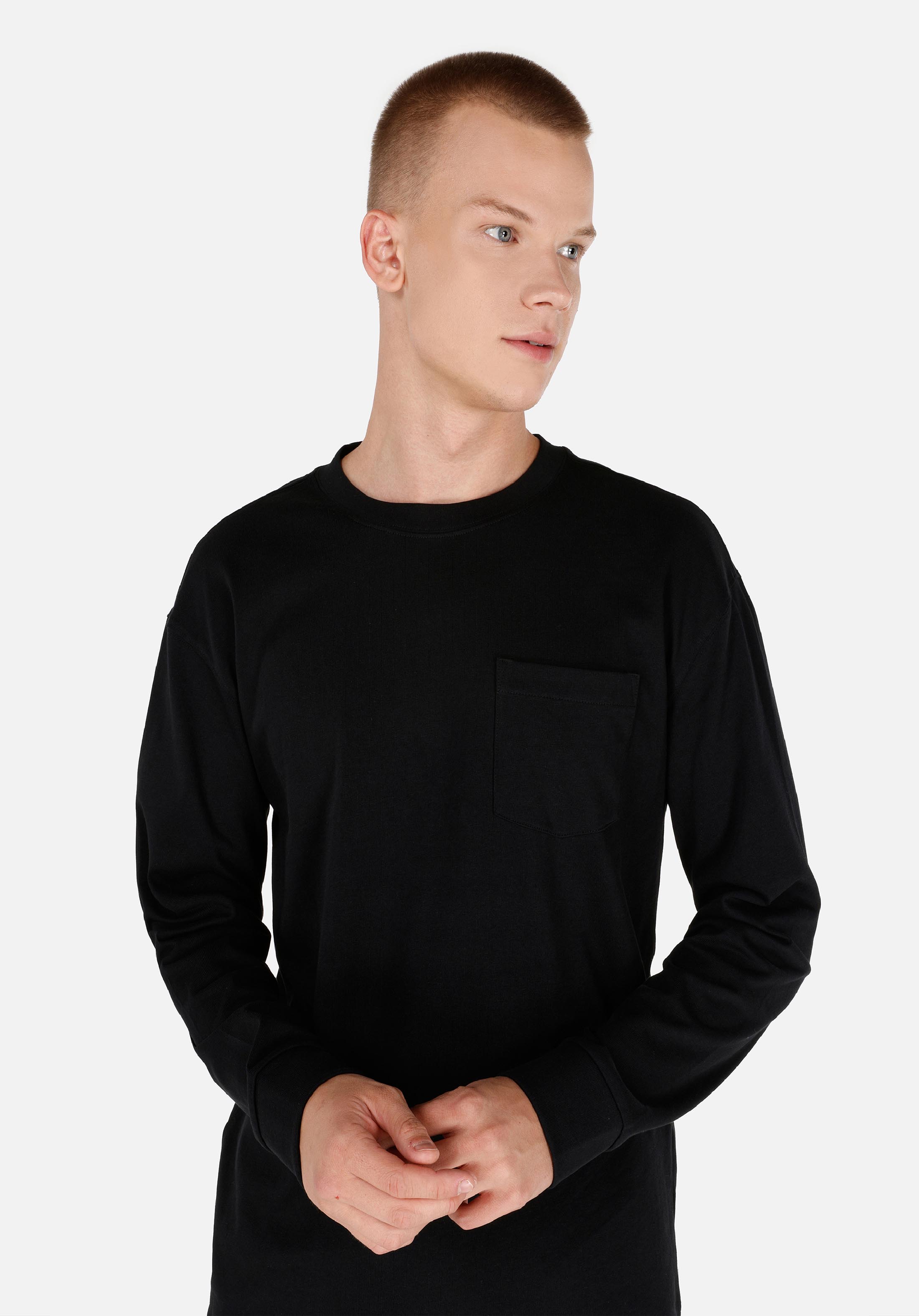Regular Fit Yuvarlak Yaka Düz Erkek Siyah Uzun Kol Tişört