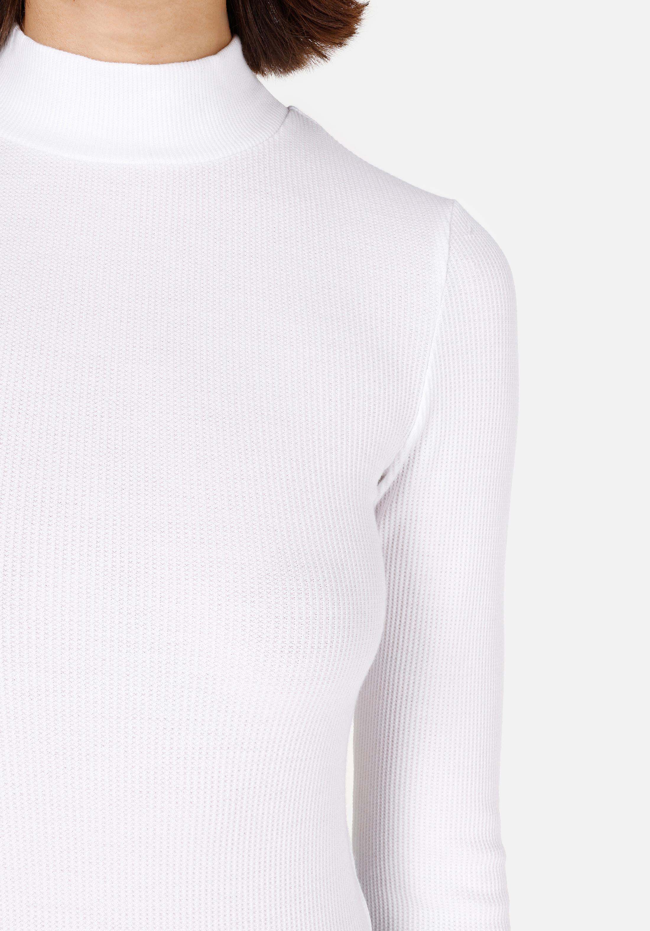 Slim Fit Dik Yaka Düz Kadın Beyaz Uzun Kol Tişört