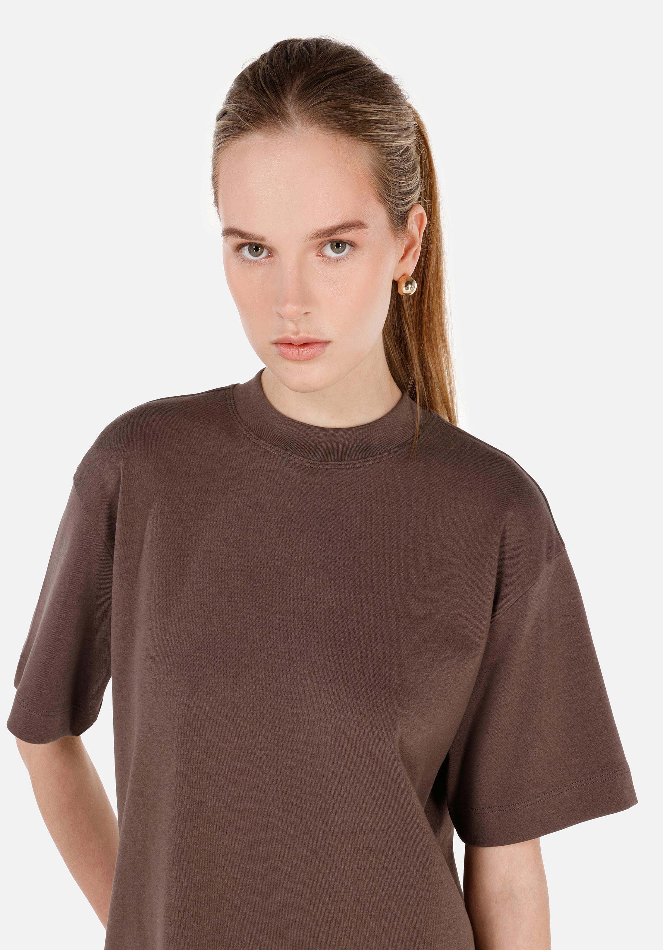 Regular Fit Yuvarlak Yaka  Kadın Kahverengi Kısa Kol Tişört