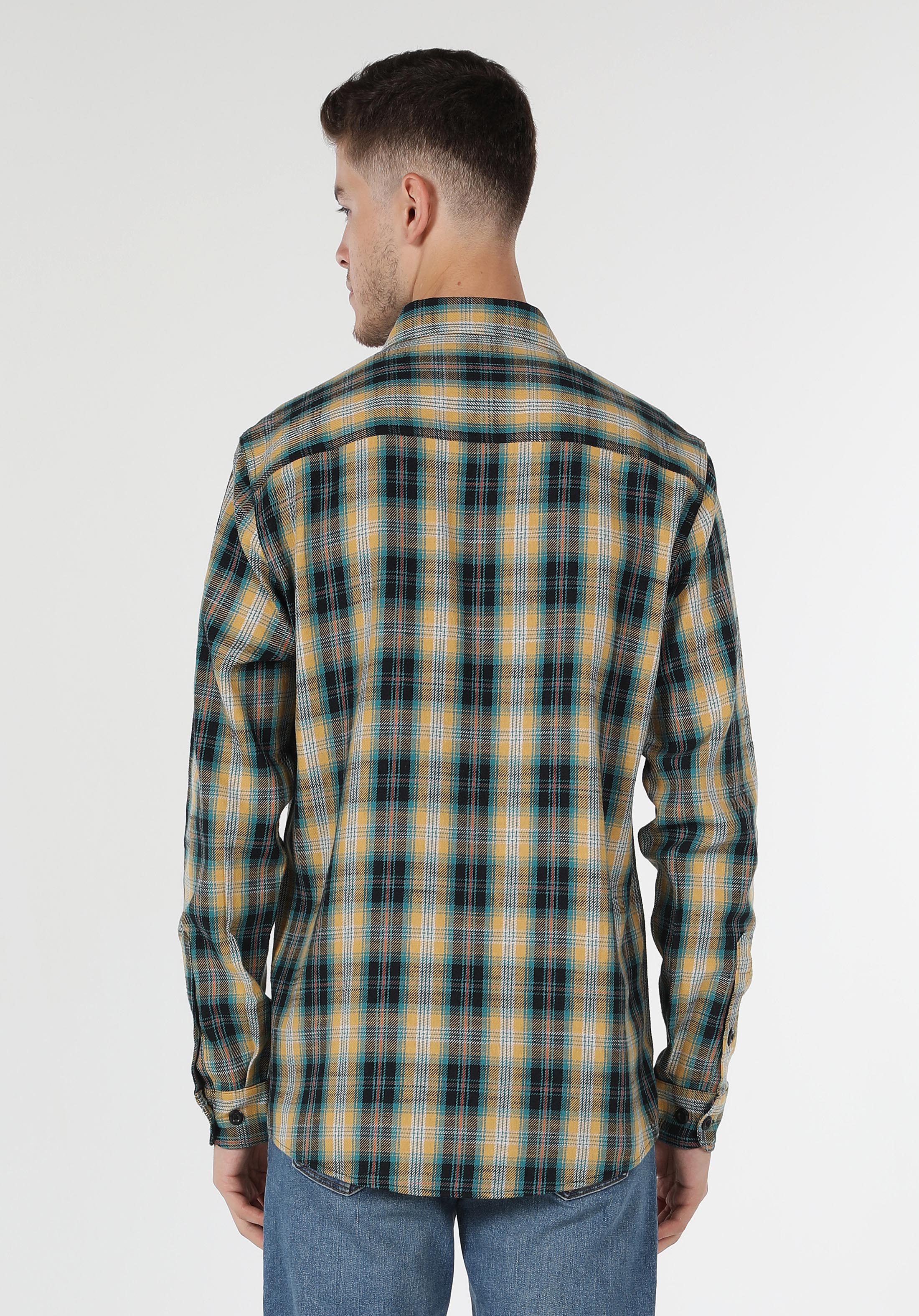 Regular Fit Shirt Neck Ekoseli Erkek Çok Renkli Uzun Kol Gömlek