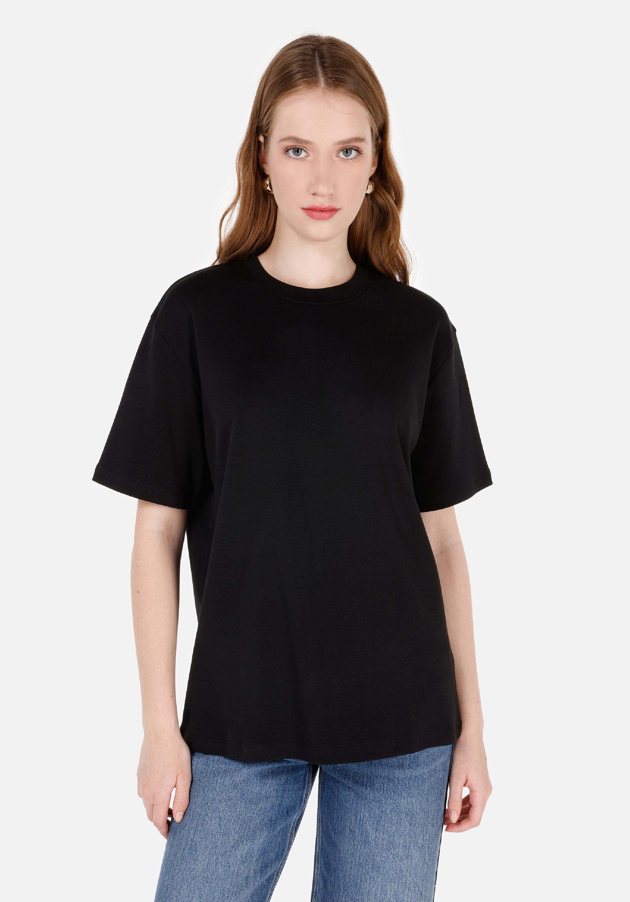 Regular Fit Yuvarlak Yaka Düz Kadın Siyah Kısa Kol Tişört