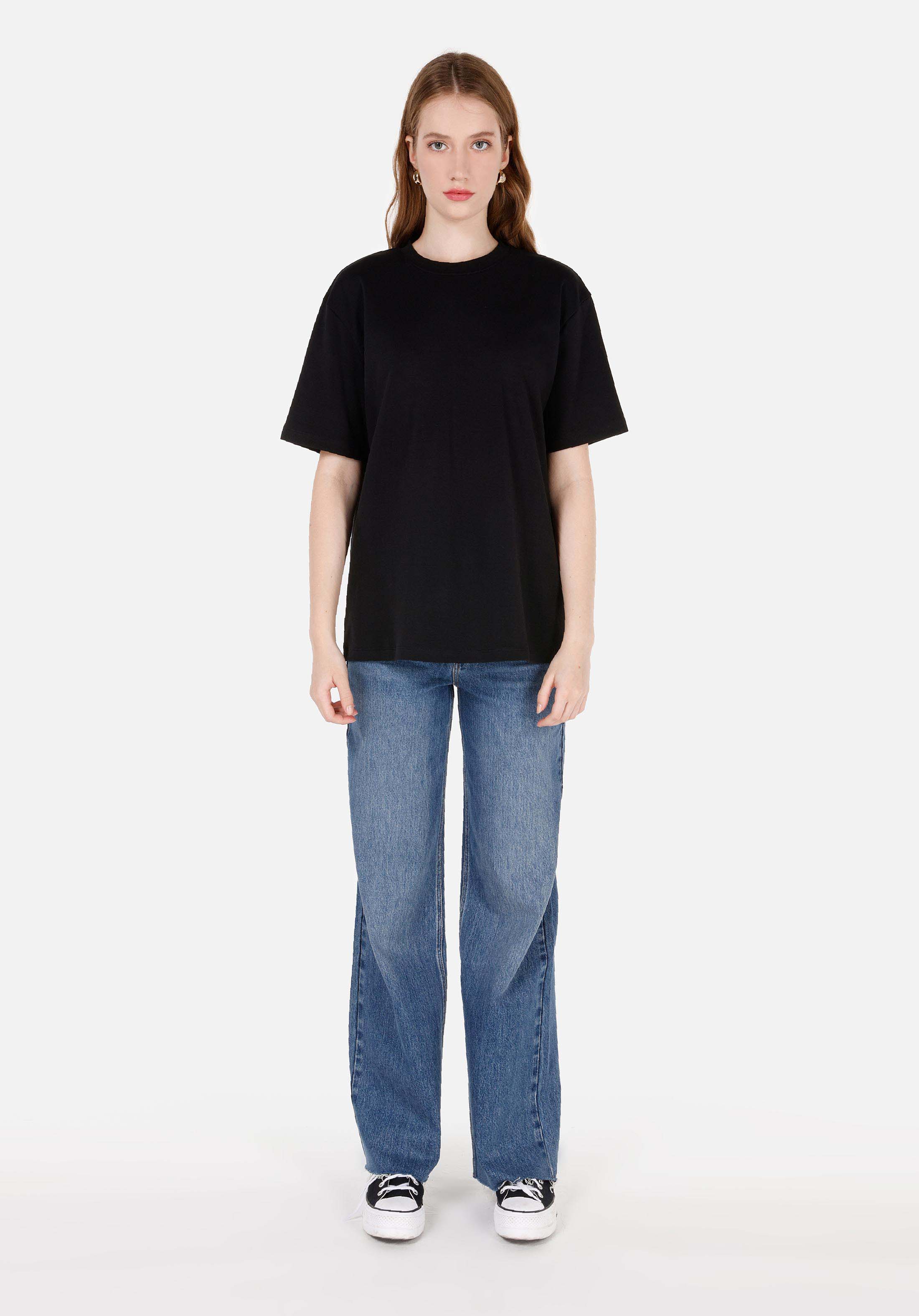 Regular Fit Yuvarlak Yaka Düz Kadın Siyah Kısa Kol Tişört