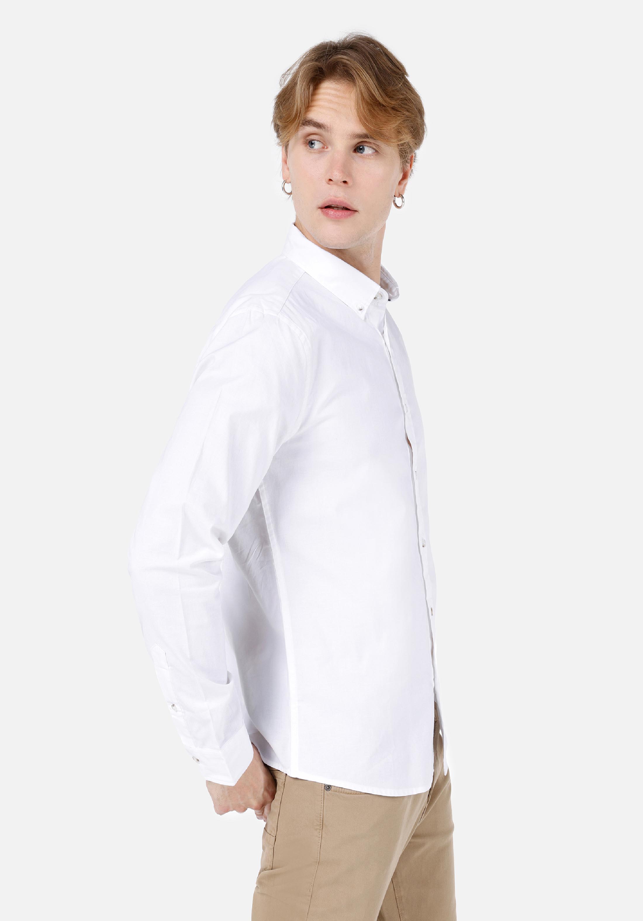 Slim Fit Shirt Neck Düz Erkek Beyaz Uzun Kol Gömlek