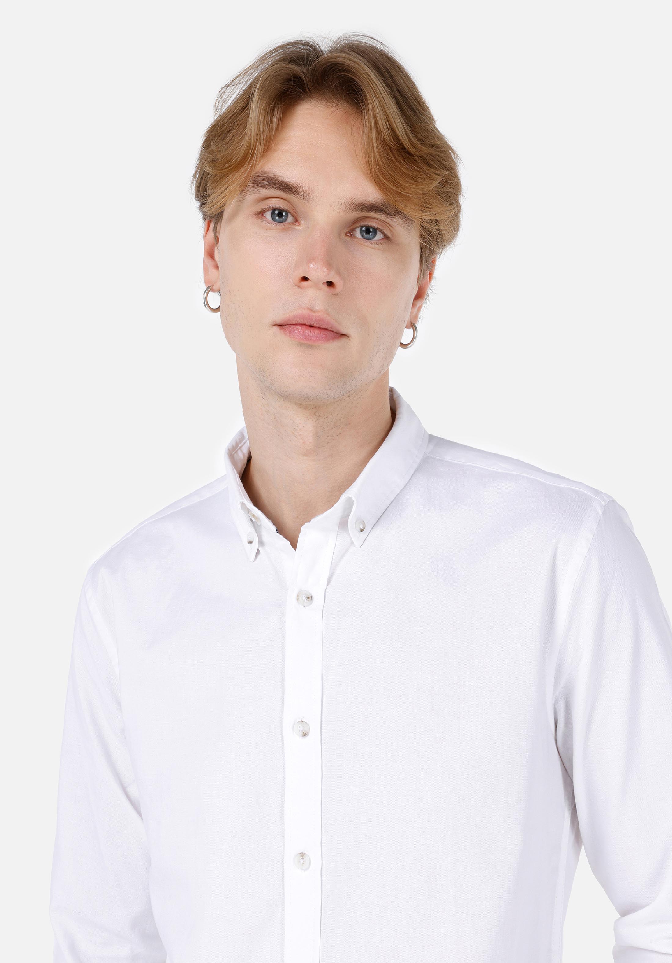 Slim Fit Shirt Neck Düz Erkek Beyaz Uzun Kol Gömlek