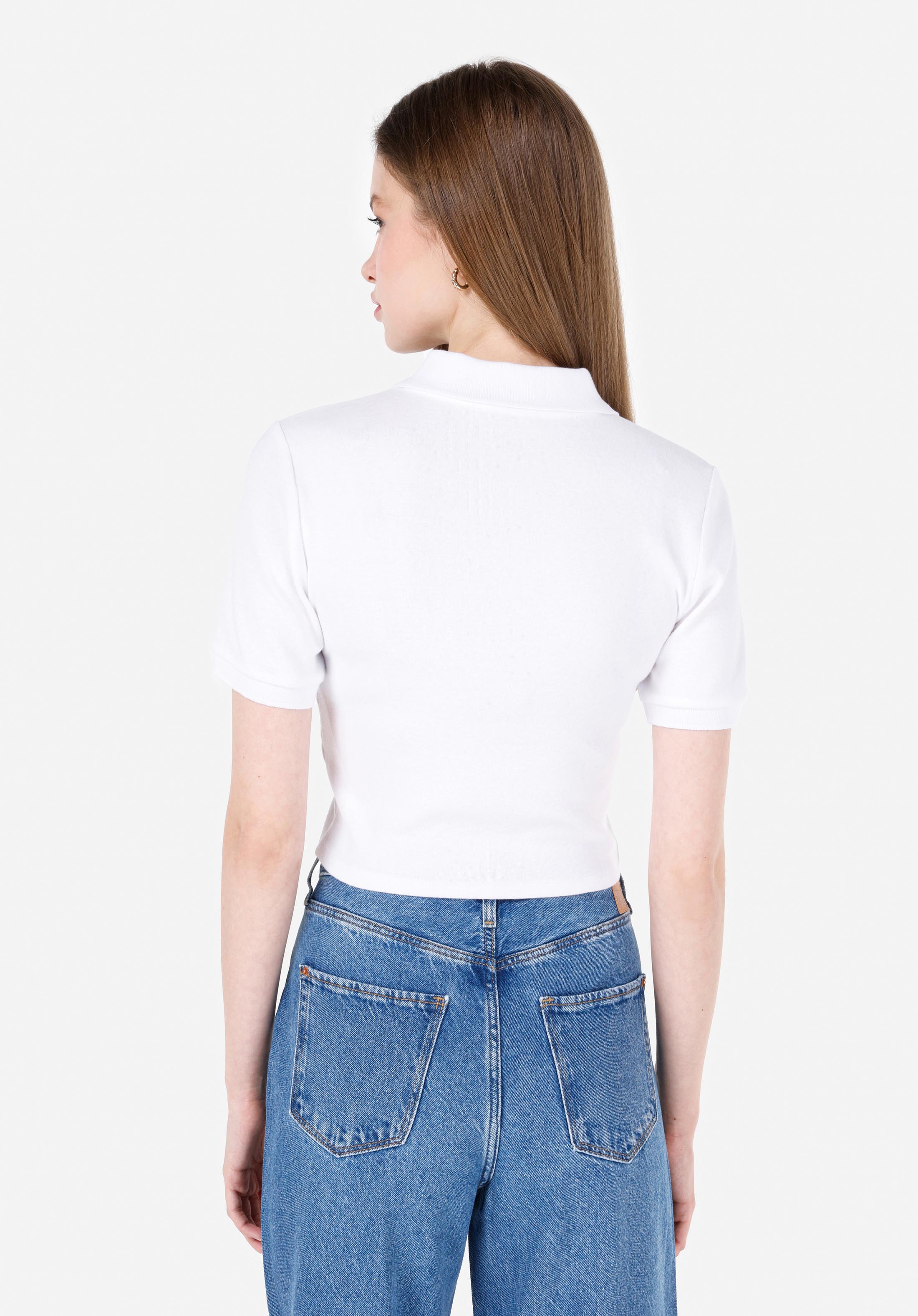 Slim Fit Shirt Neck  Kadın Beyaz Kısa Kol Tişört
