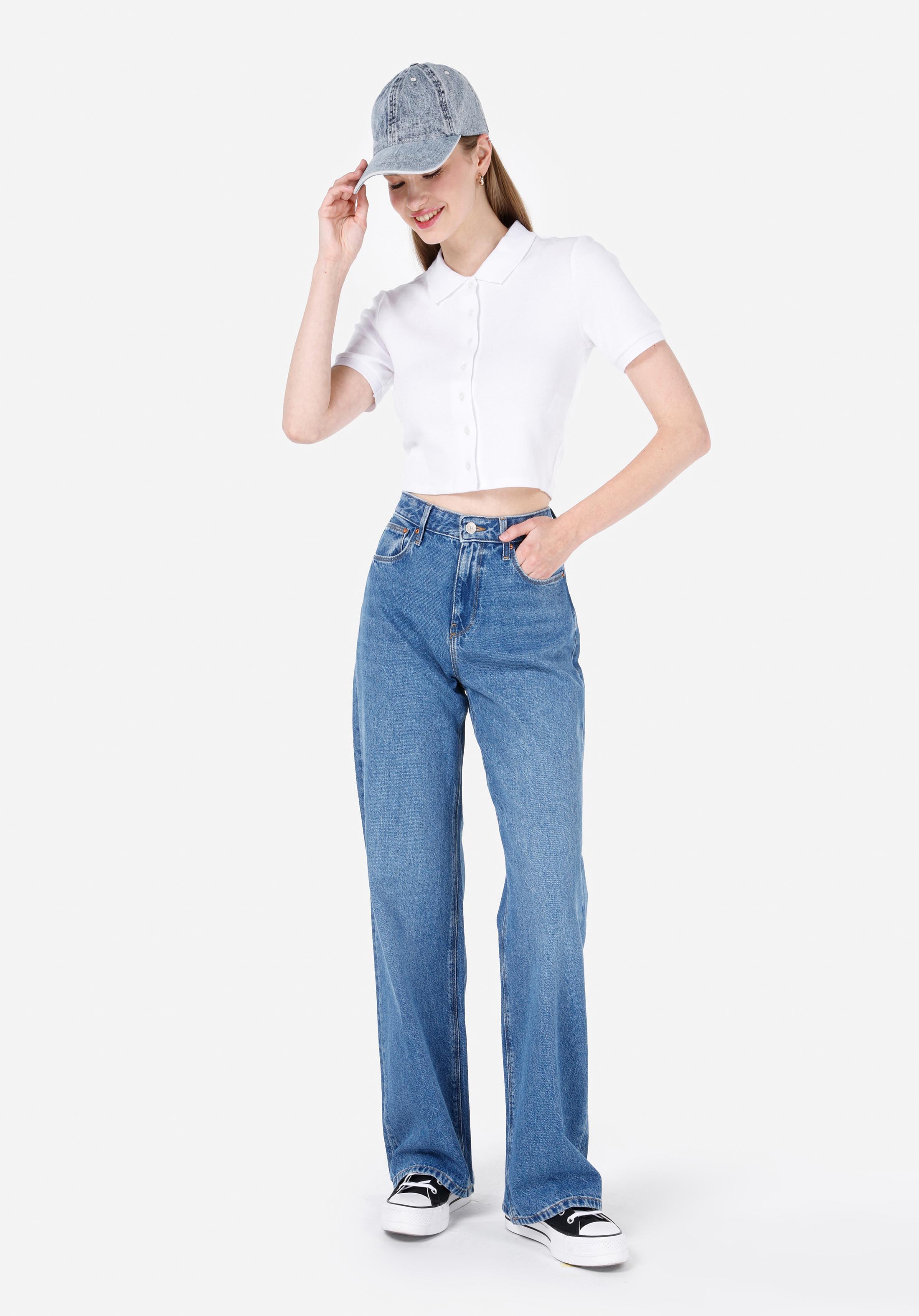 Slim Fit Shirt Neck  Kadın Beyaz Kısa Kol Tişört