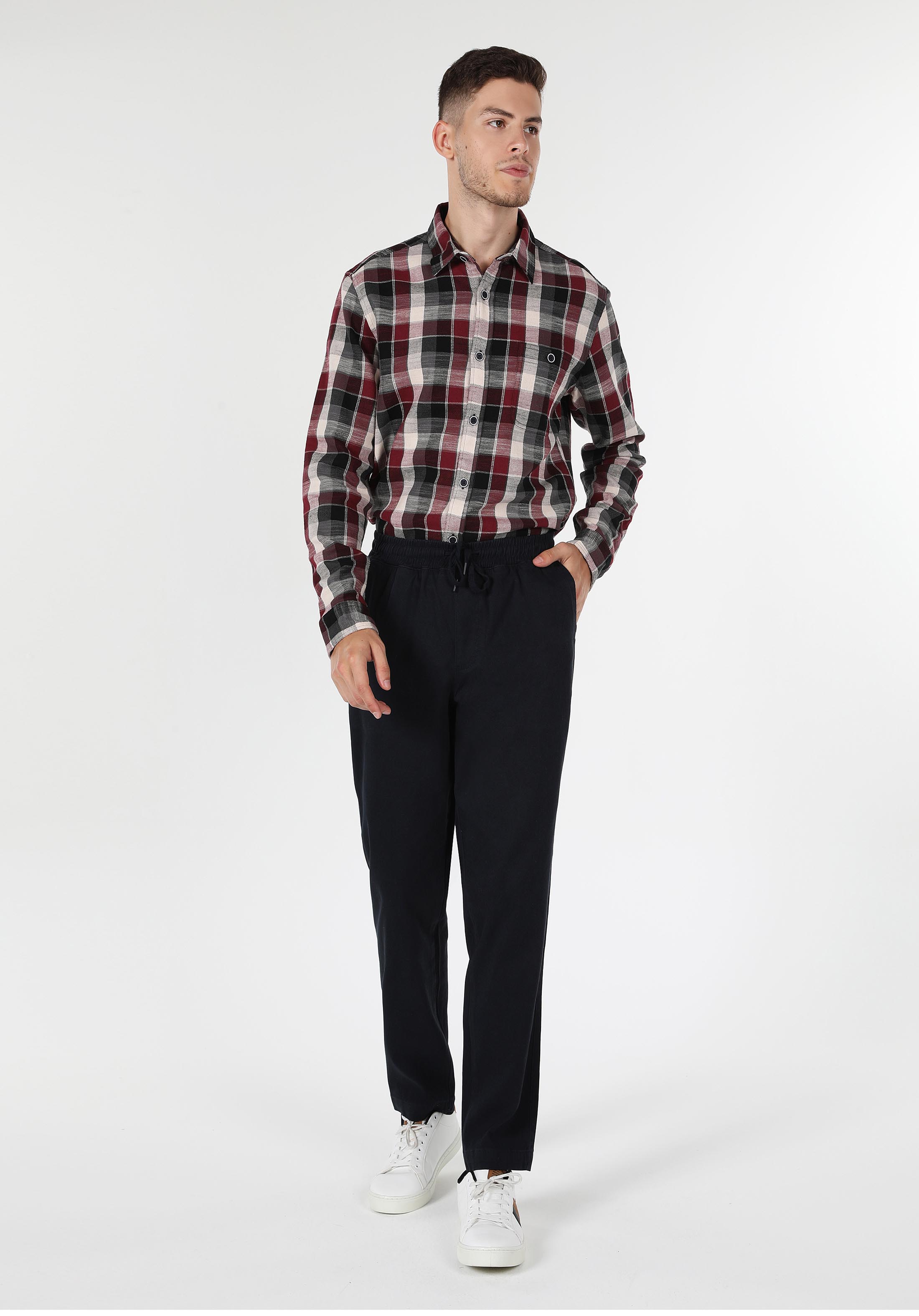 Baggy Fıt Orta Bel Düz Paça Erkek Lacivert  Pantolon Cl1059704