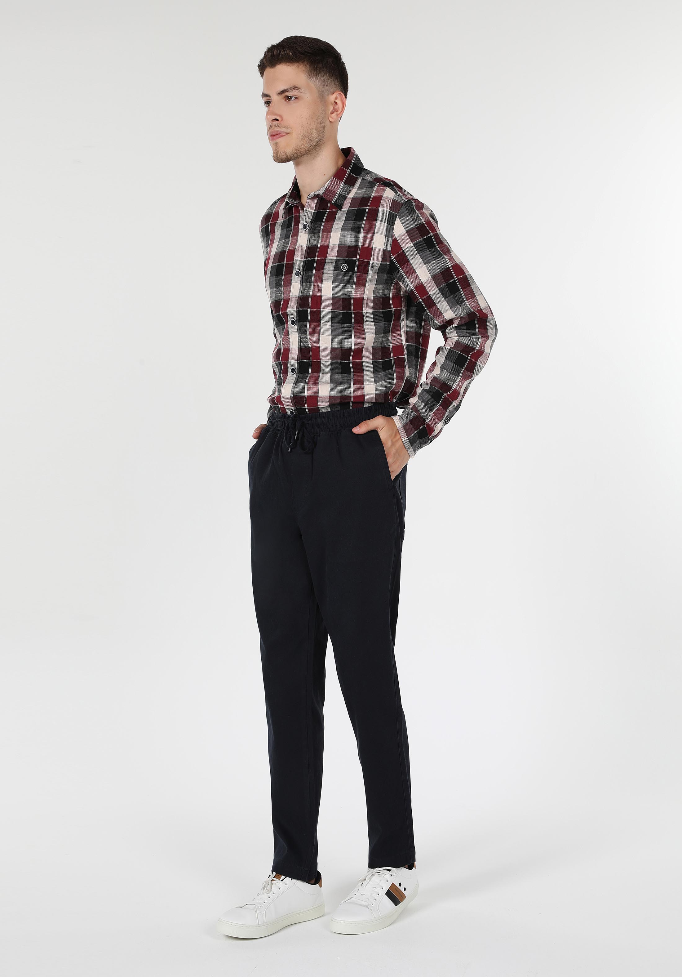 Baggy Fıt Orta Bel Düz Paça Erkek Lacivert  Pantolon Cl1059704