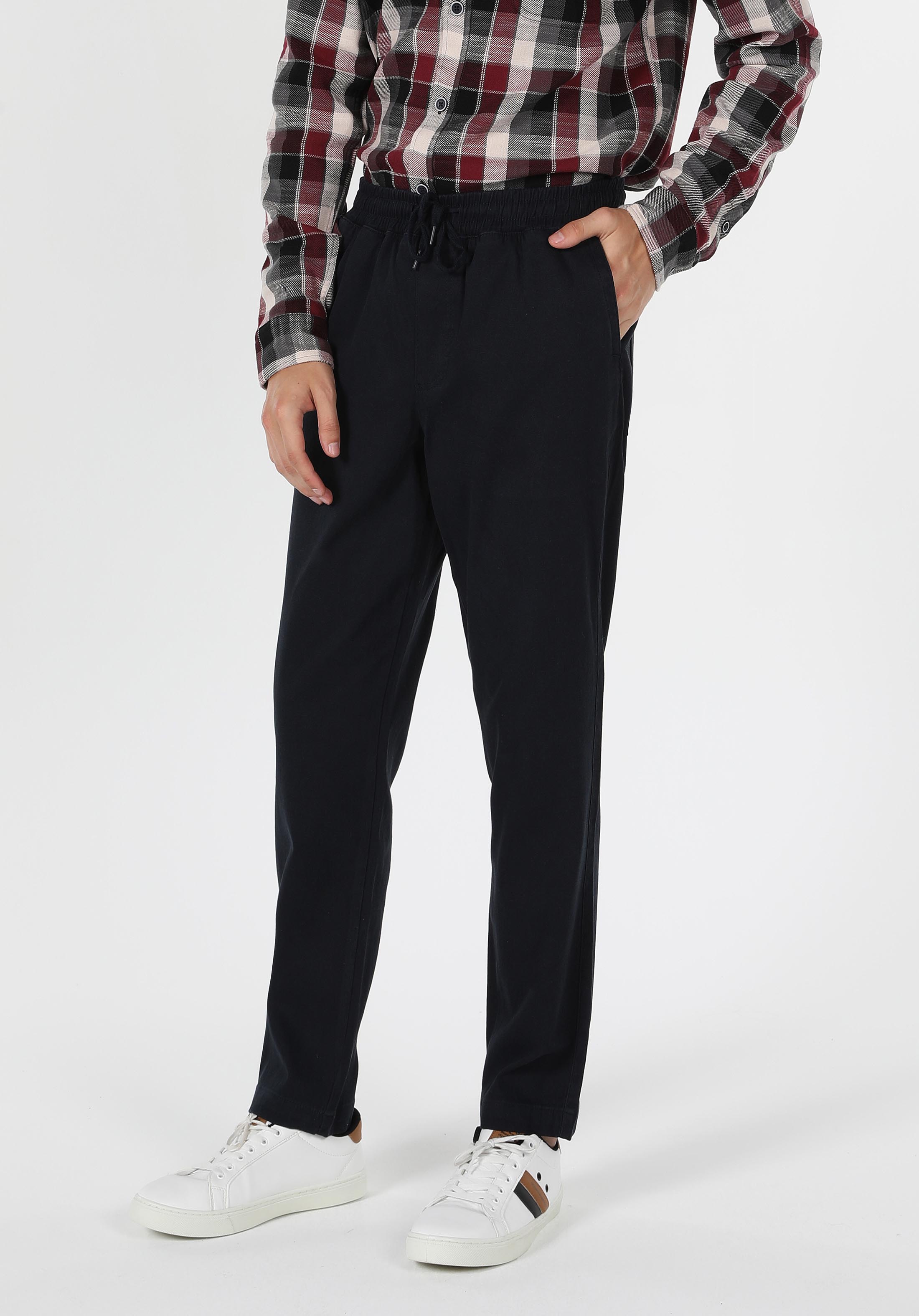 Baggy Fıt Orta Bel Düz Paça Erkek Lacivert  Pantolon Cl1059704