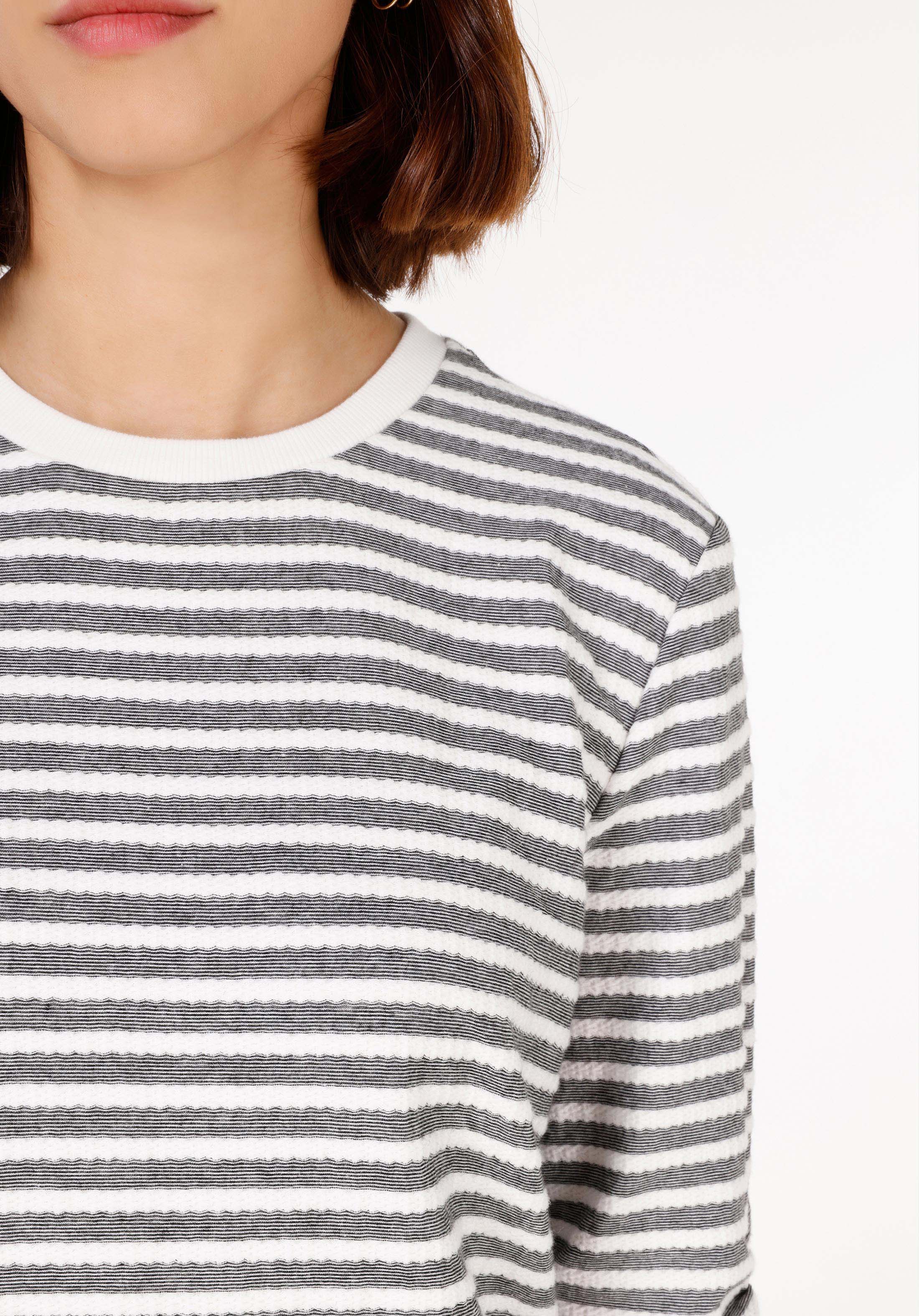Regular Fit Yuvarlak Yaka Çizgili Kadın Beyaz Uzun Kol Tişört