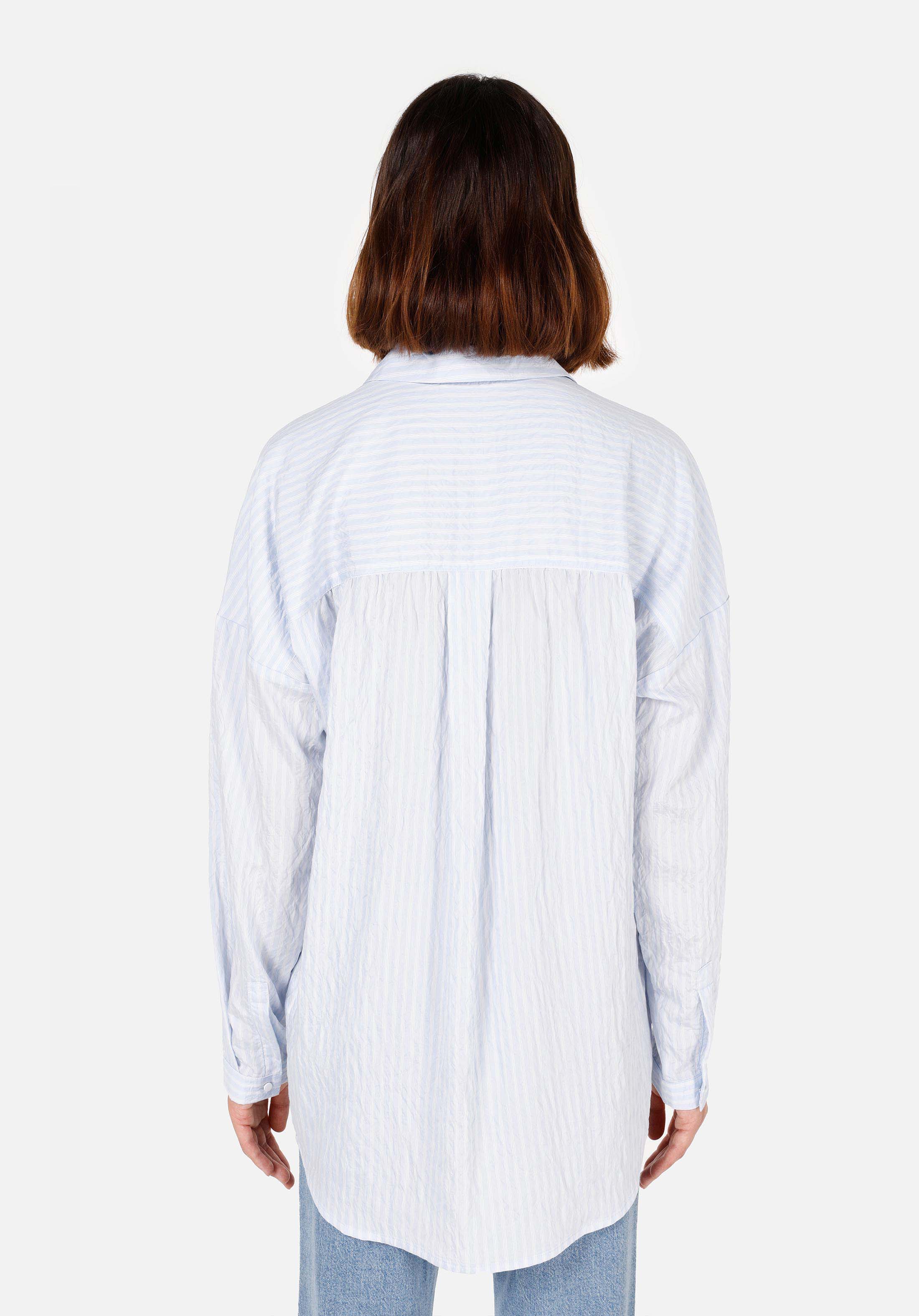 Relax Fit Shirt Neck  Kadın Mavi Uzun Kol Gömlek