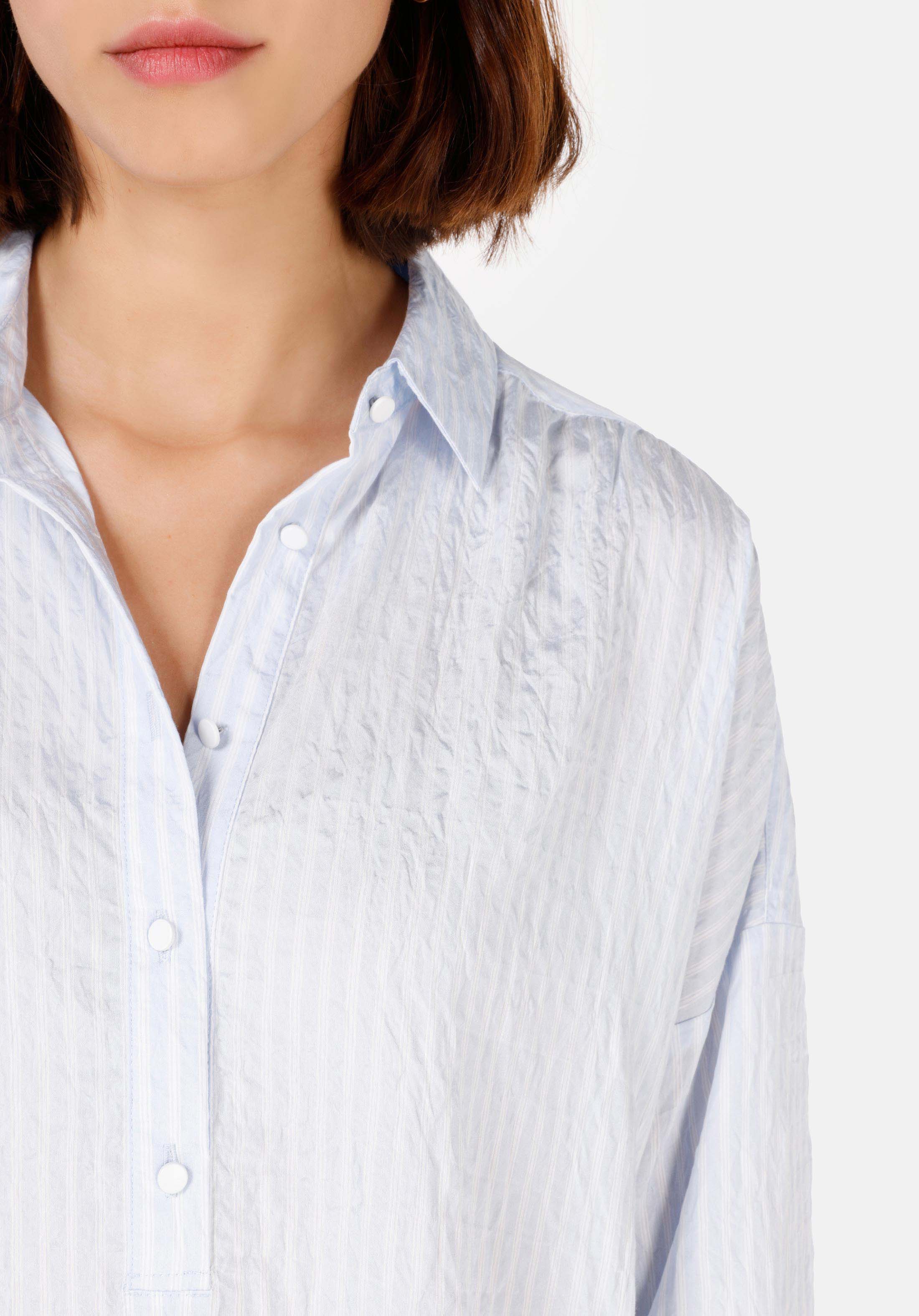 Relax Fit Shirt Neck  Kadın Mavi Uzun Kol Gömlek