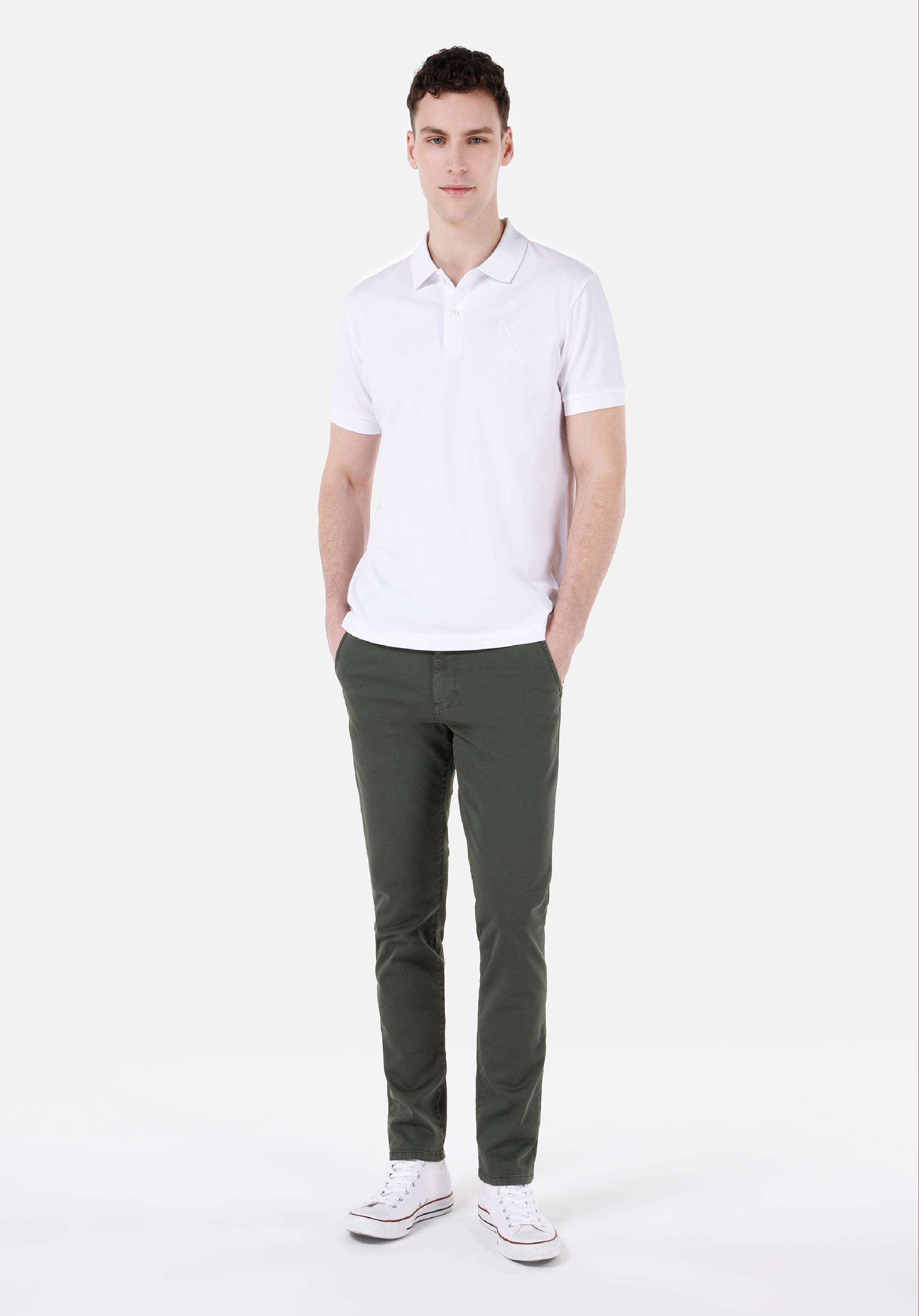 Slim Fit Orta Bel Düz Paça Erkek Yeşil  Pantolon