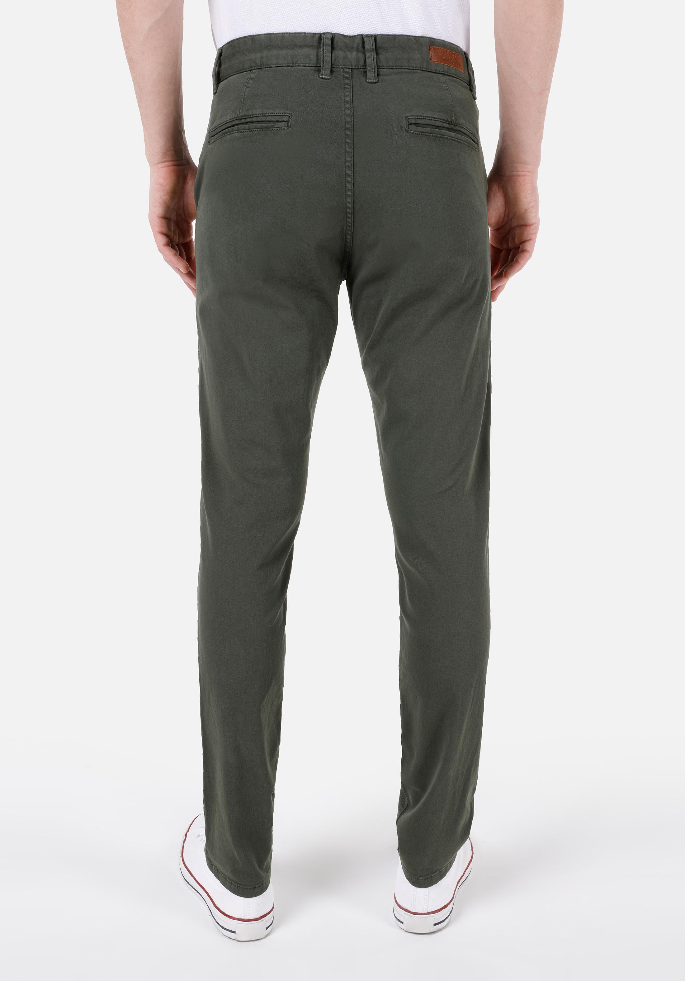Slim Fit Orta Bel Düz Paça Erkek Yeşil  Pantolon