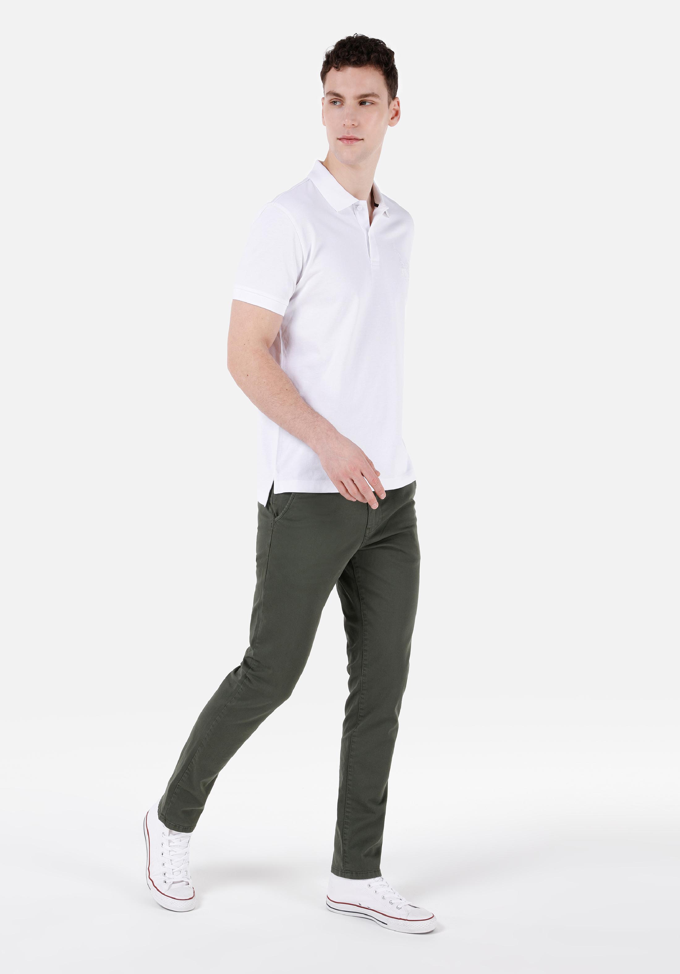 Slim Fit Orta Bel Düz Paça Erkek Yeşil  Pantolon