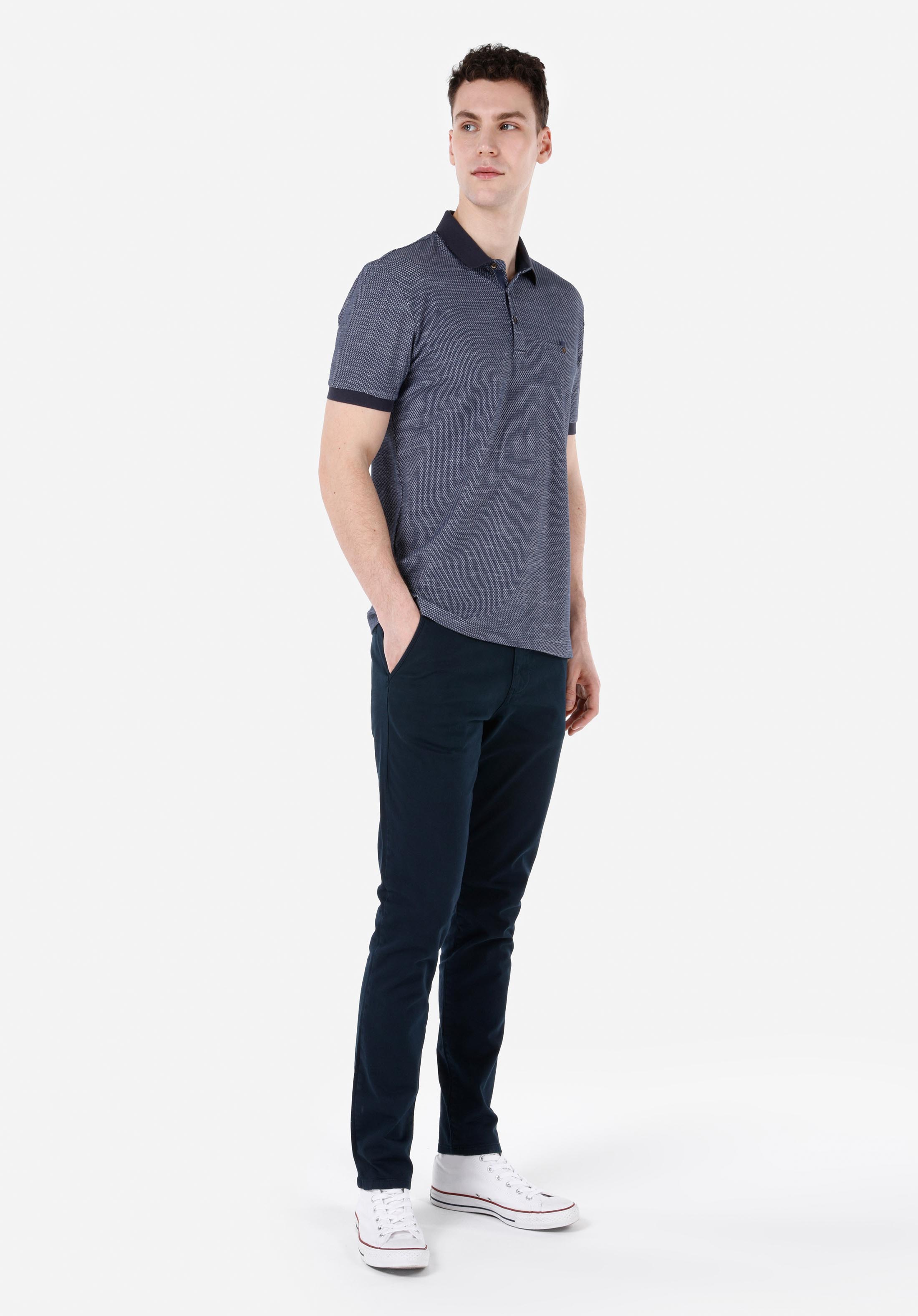 Slim Fit Orta Bel Düz Paça Erkek Lacivert  Pantolon
