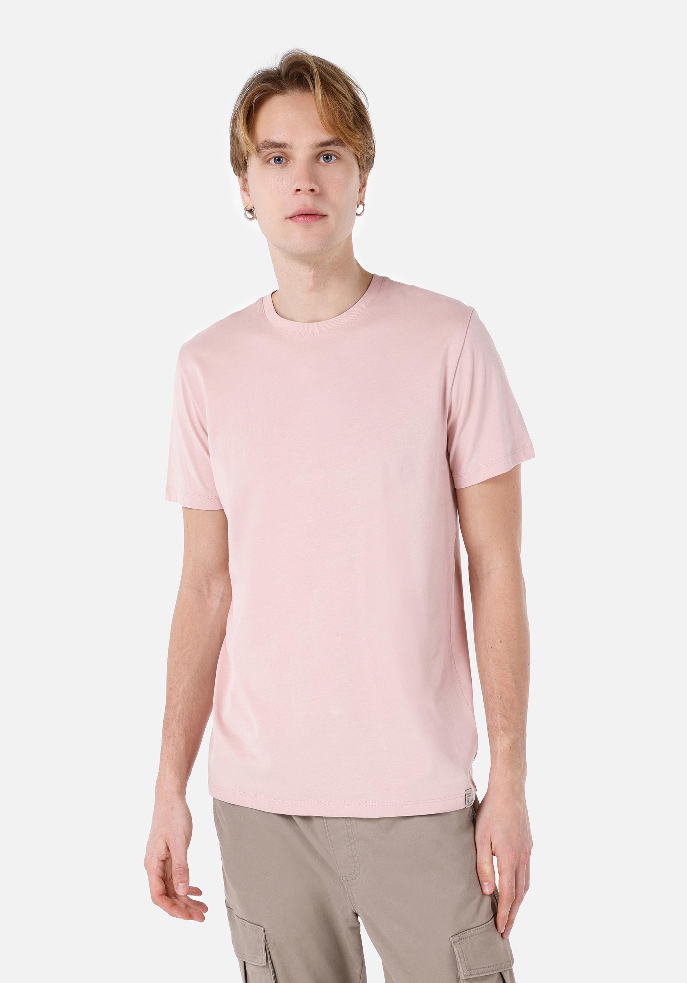 Regular Fit Yuvarlak Yaka Düz Erkek Pembe Kısa Kol Tişört