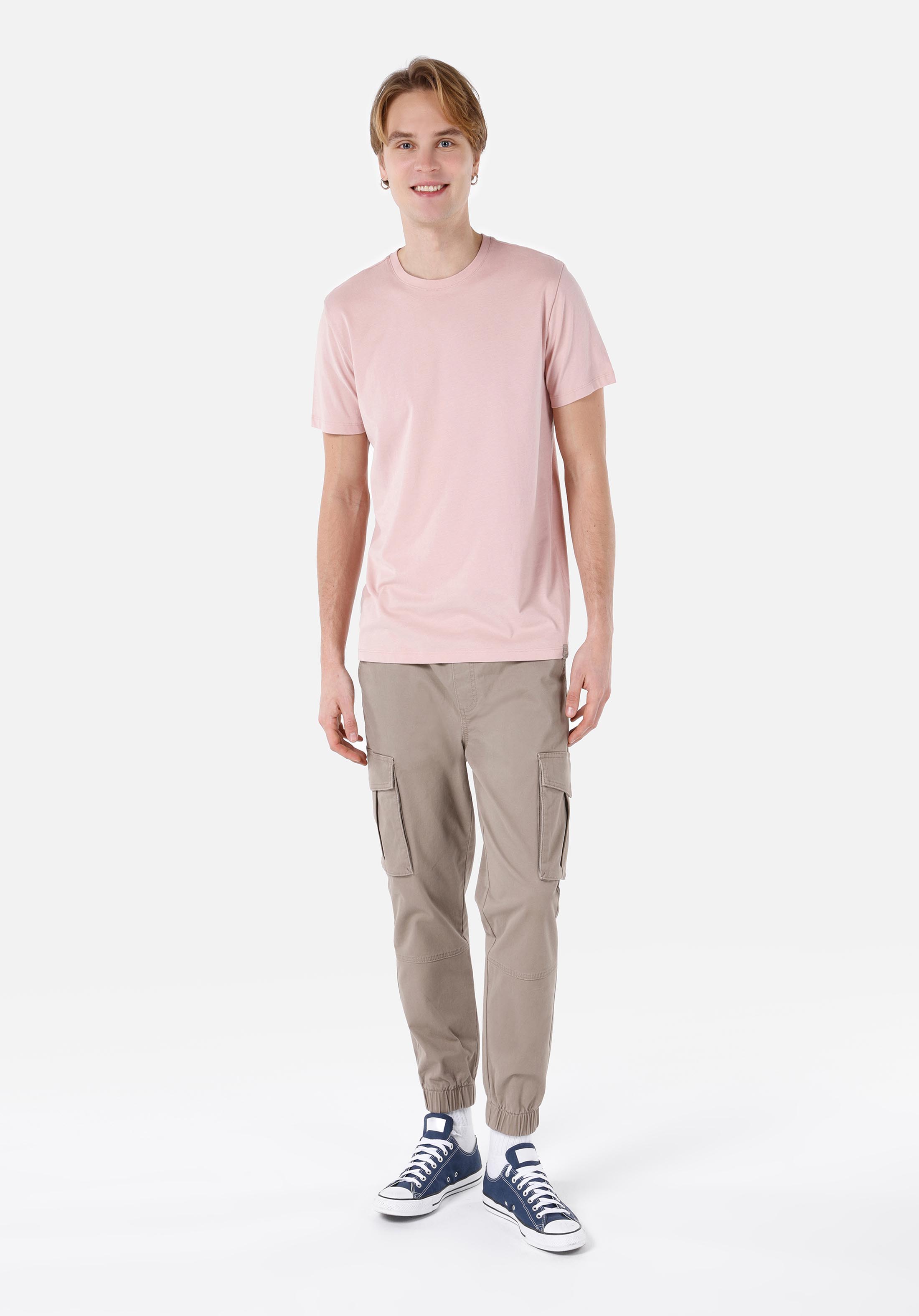 Regular Fit Yuvarlak Yaka Düz Erkek Pembe Kısa Kol Tişört