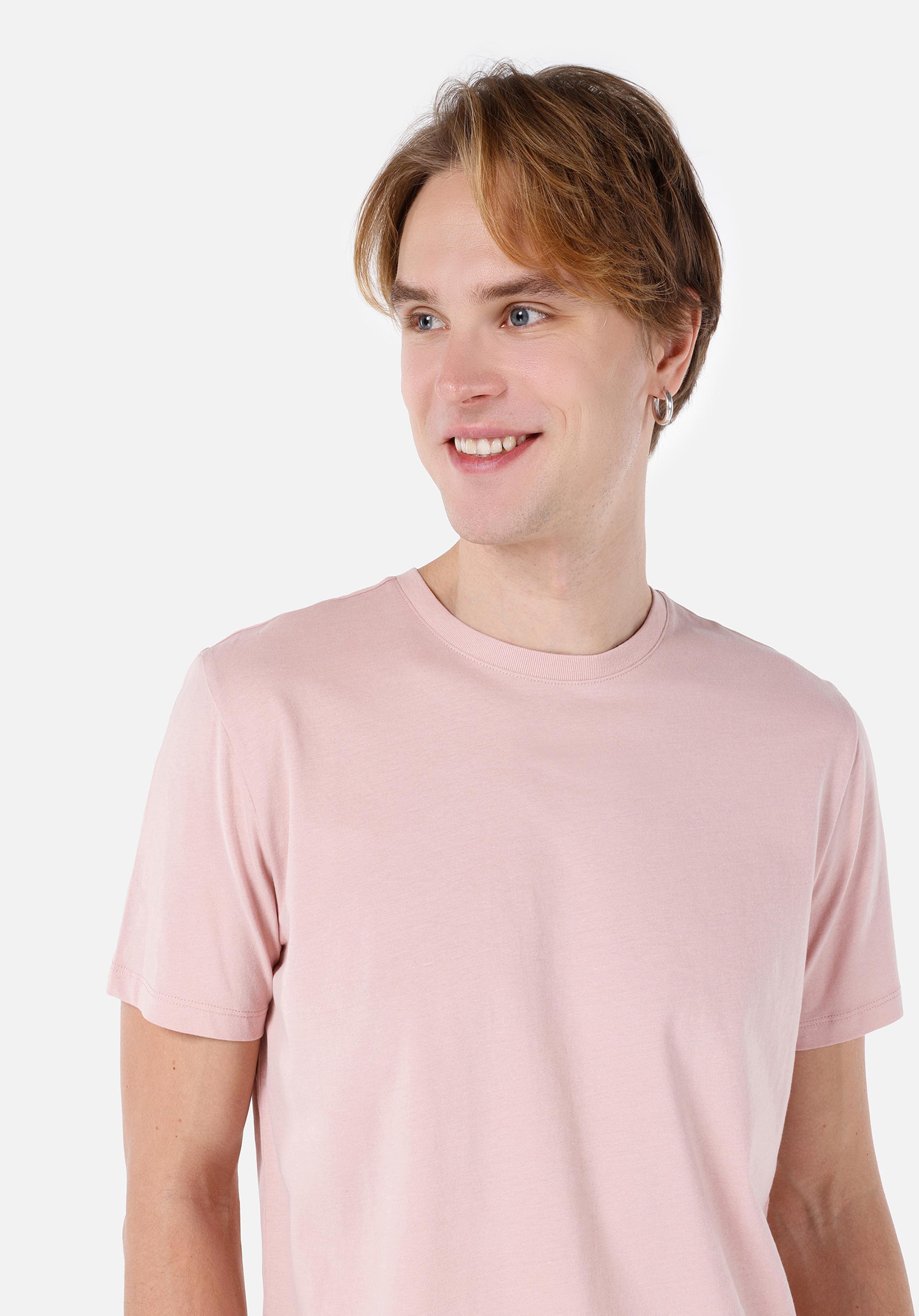 Regular Fit Yuvarlak Yaka Düz Erkek Pembe Kısa Kol Tişört