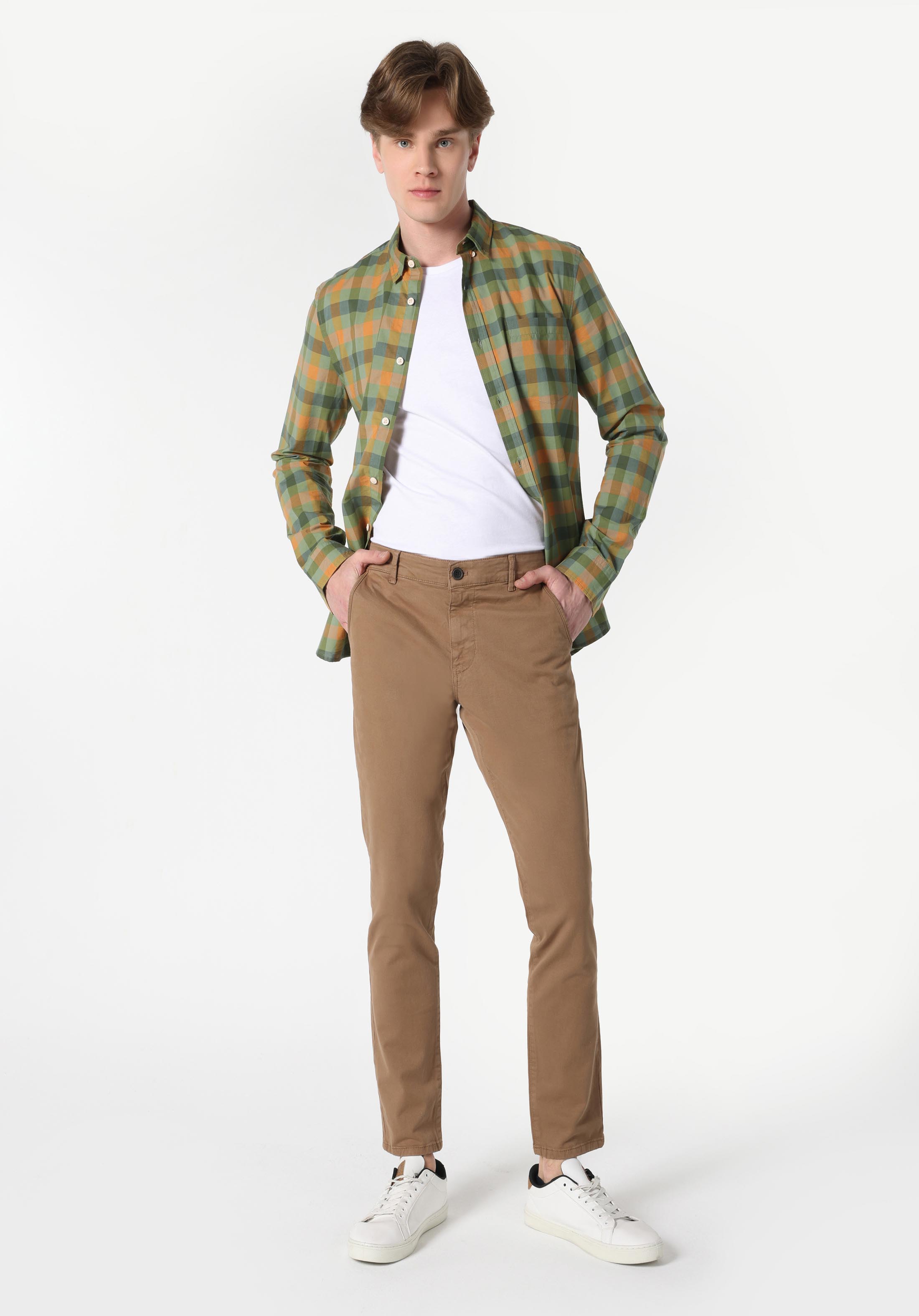 Slim Fit Orta Bel Düz Paça Erkek Gri  Pantolon