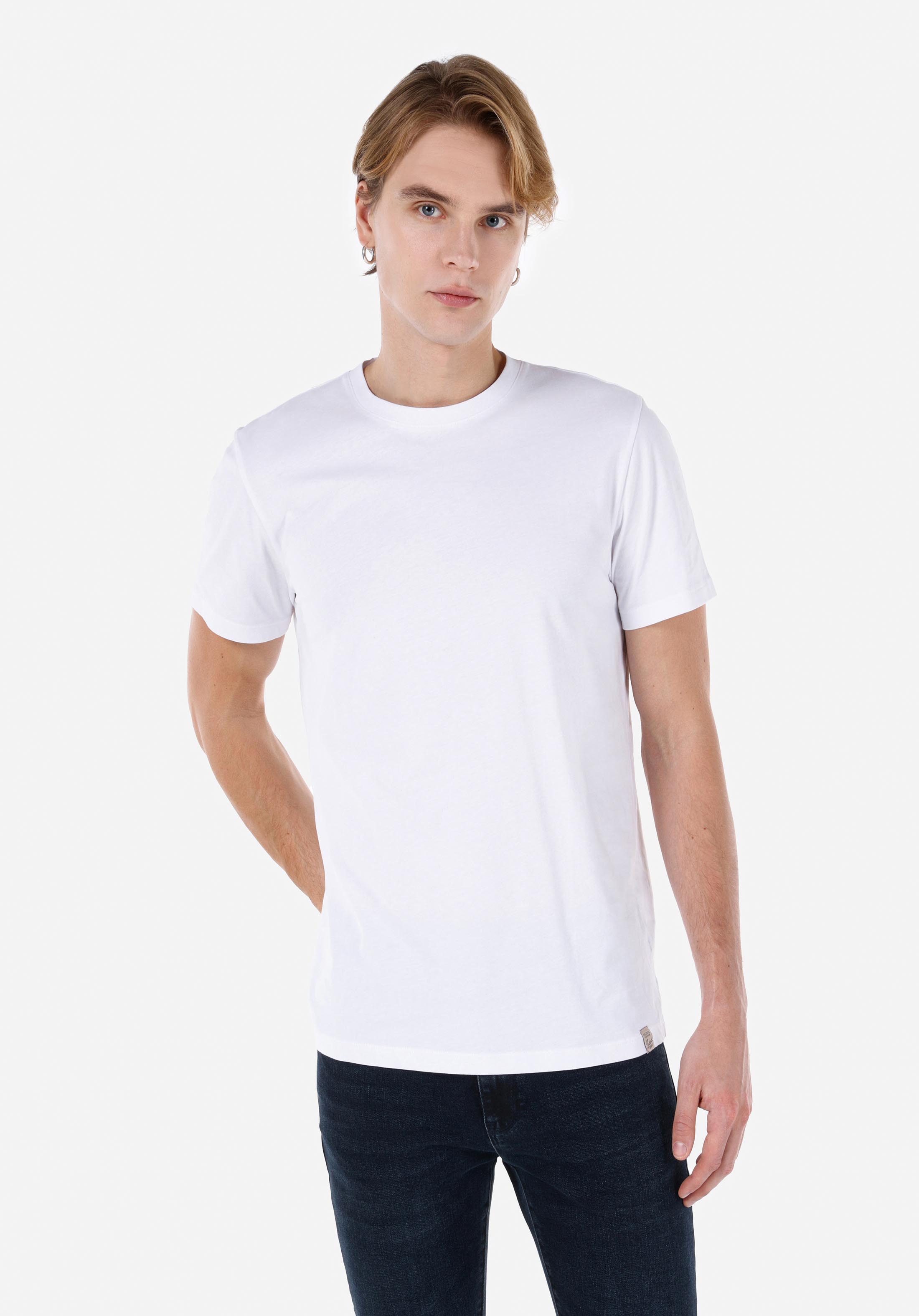 Regular Fit Yuvarlak Yaka Düz Erkek Beyaz Kısa Kol Tişört Cl1058592