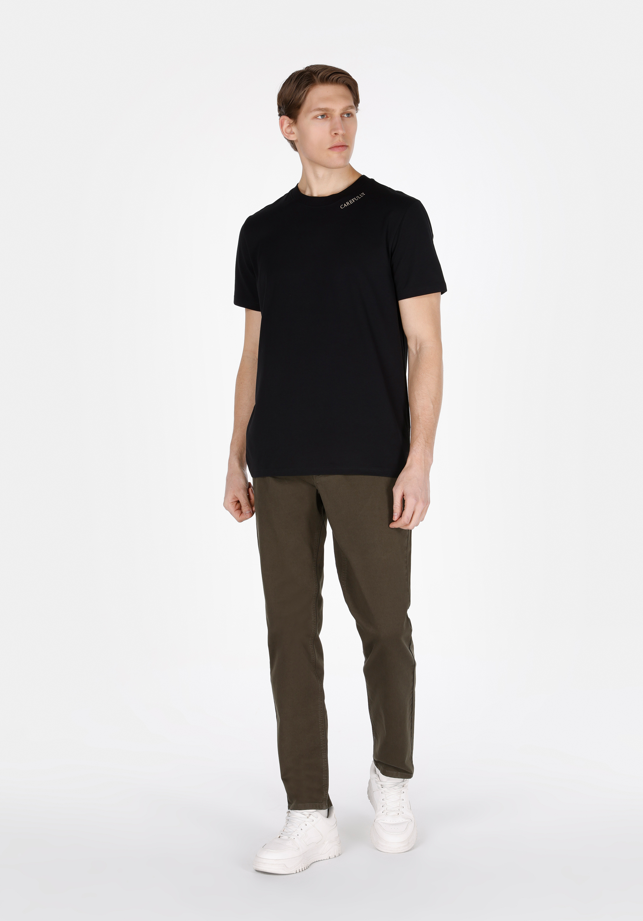 Regular Fit Orta Bel Düz Paça Erkek Yeşil  Pantolon