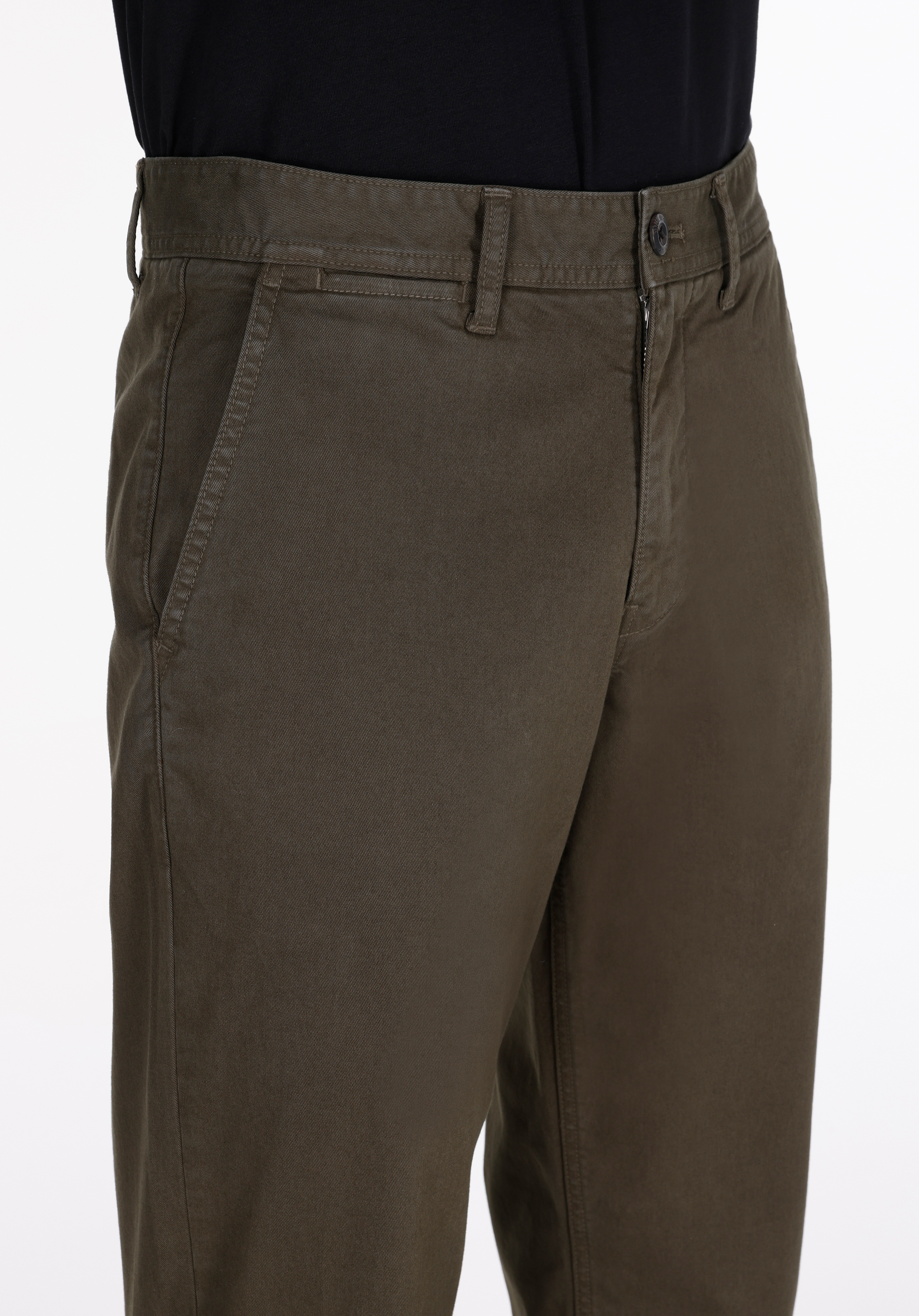 Regular Fit Orta Bel Düz Paça Erkek Yeşil  Pantolon