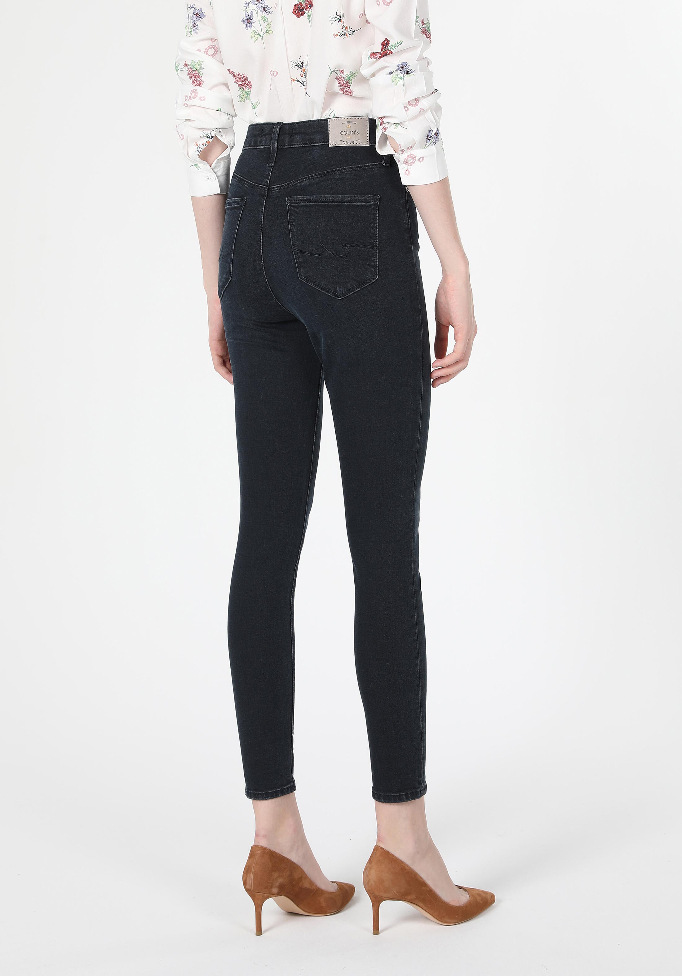 Skinny Fit Yüksel Bel Dar Paça Kadın Koyu İndigo Jean Pantolon