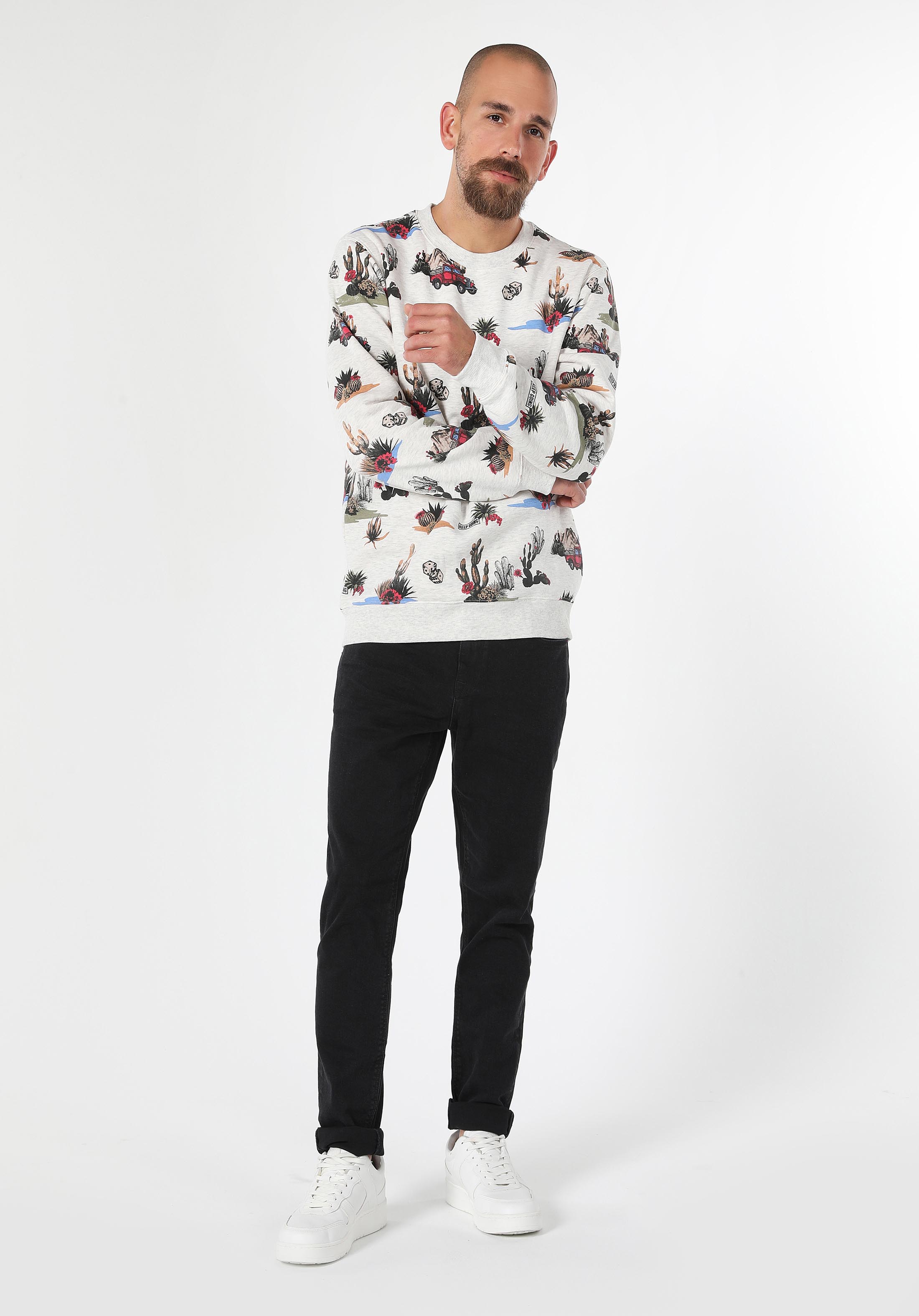Regular Fit   Erkek Beyaz Sweatshirt