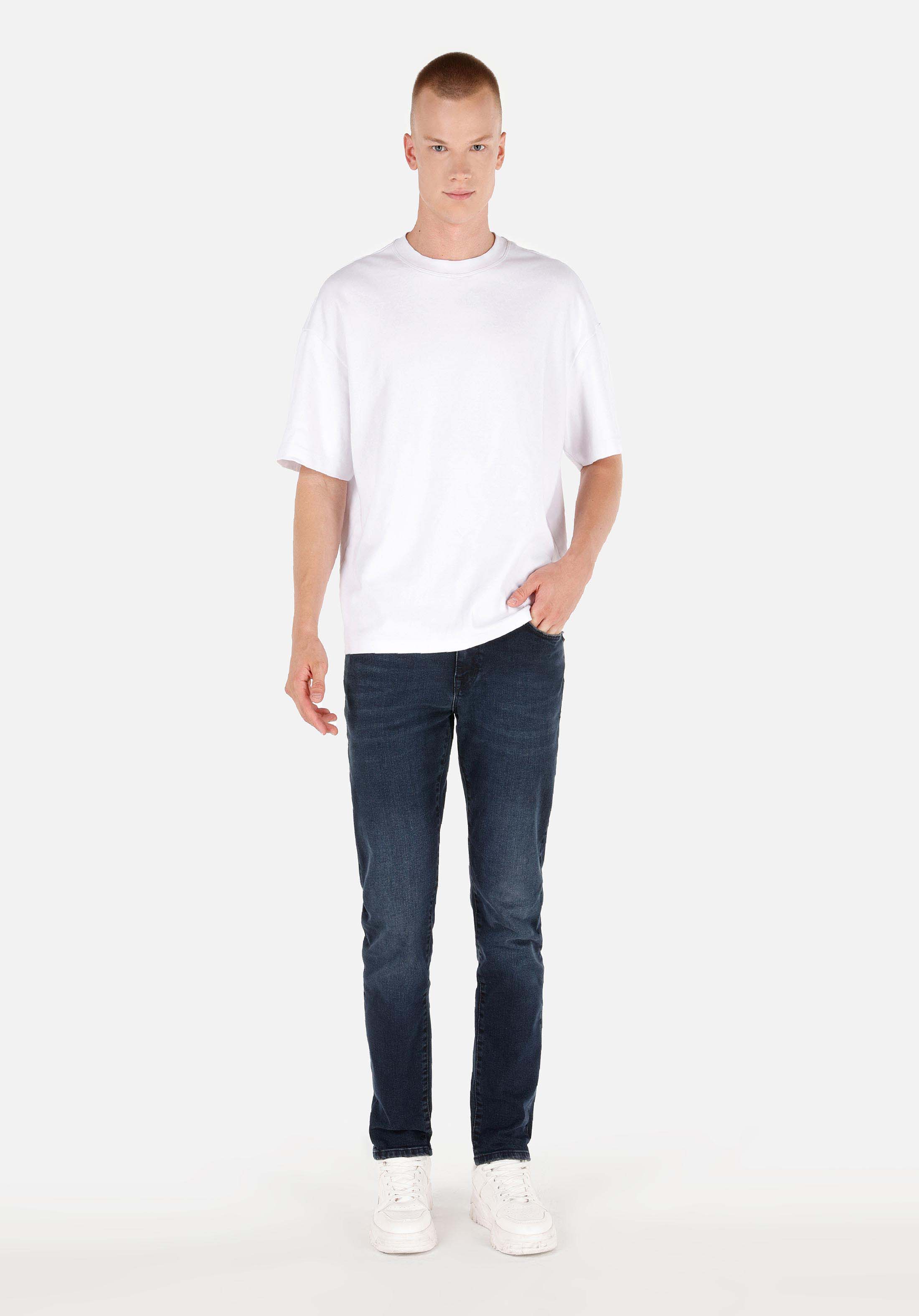 Slim Fit Düşük Bel Dar Paça Erkek Koyu İndigo Jean Pantolon