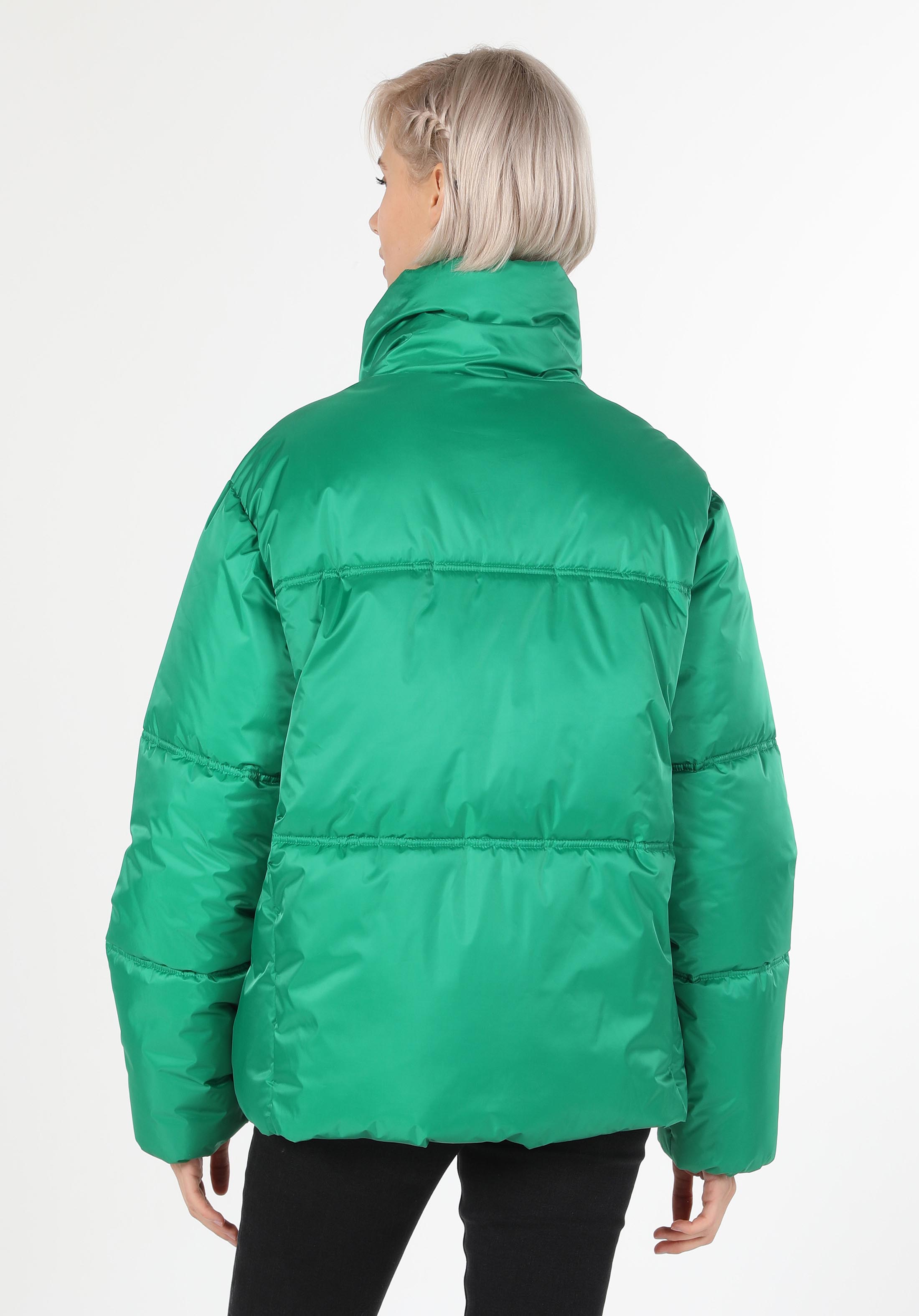 Regular Fit Dik Yaka Çıtçıtlı Astarlı  Kadın Yeşil Mont