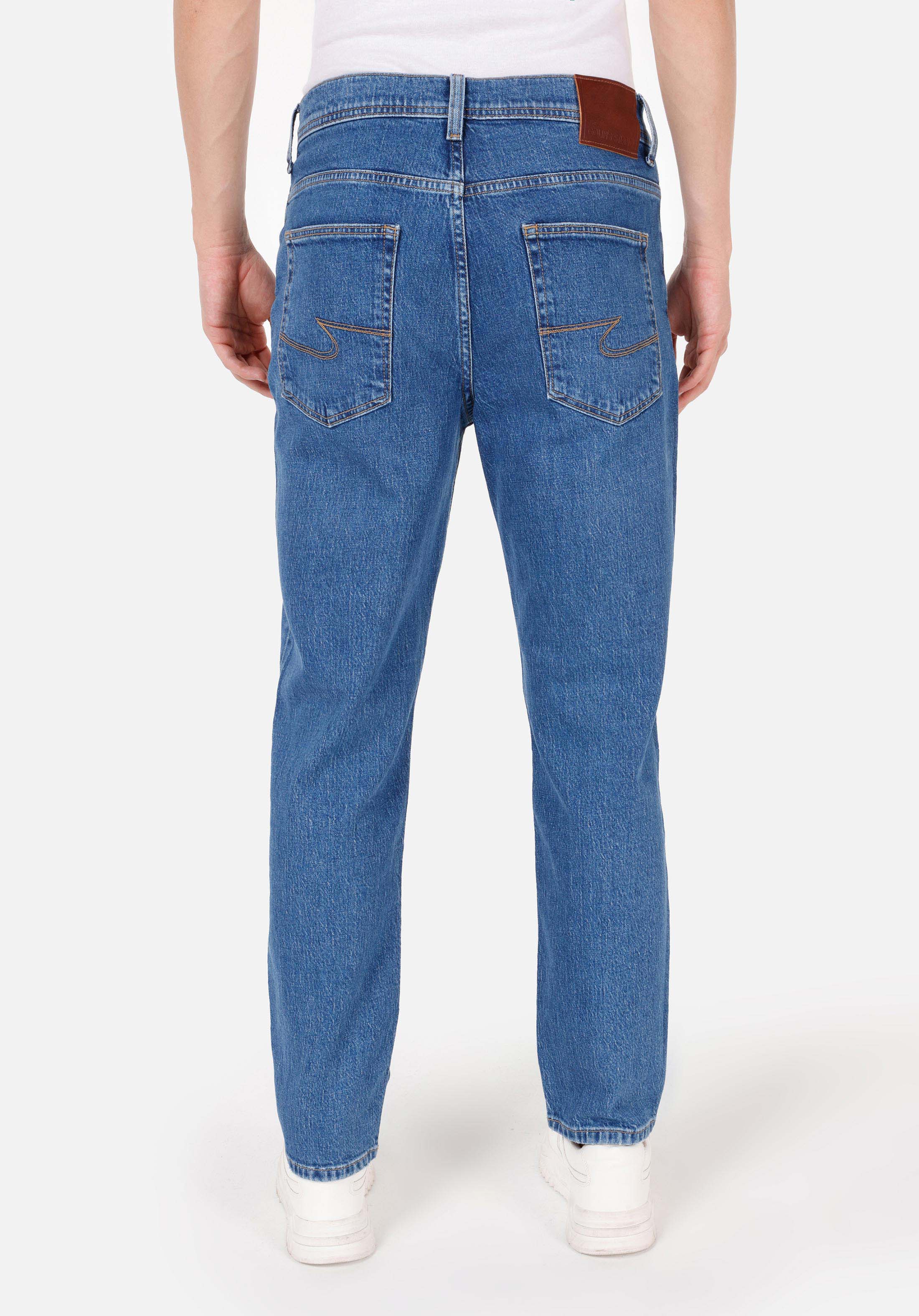 Loose Straight Fit Orta Bel Düz Paça Erkek Mid İndigo Cepli Denim Jean Pantolon