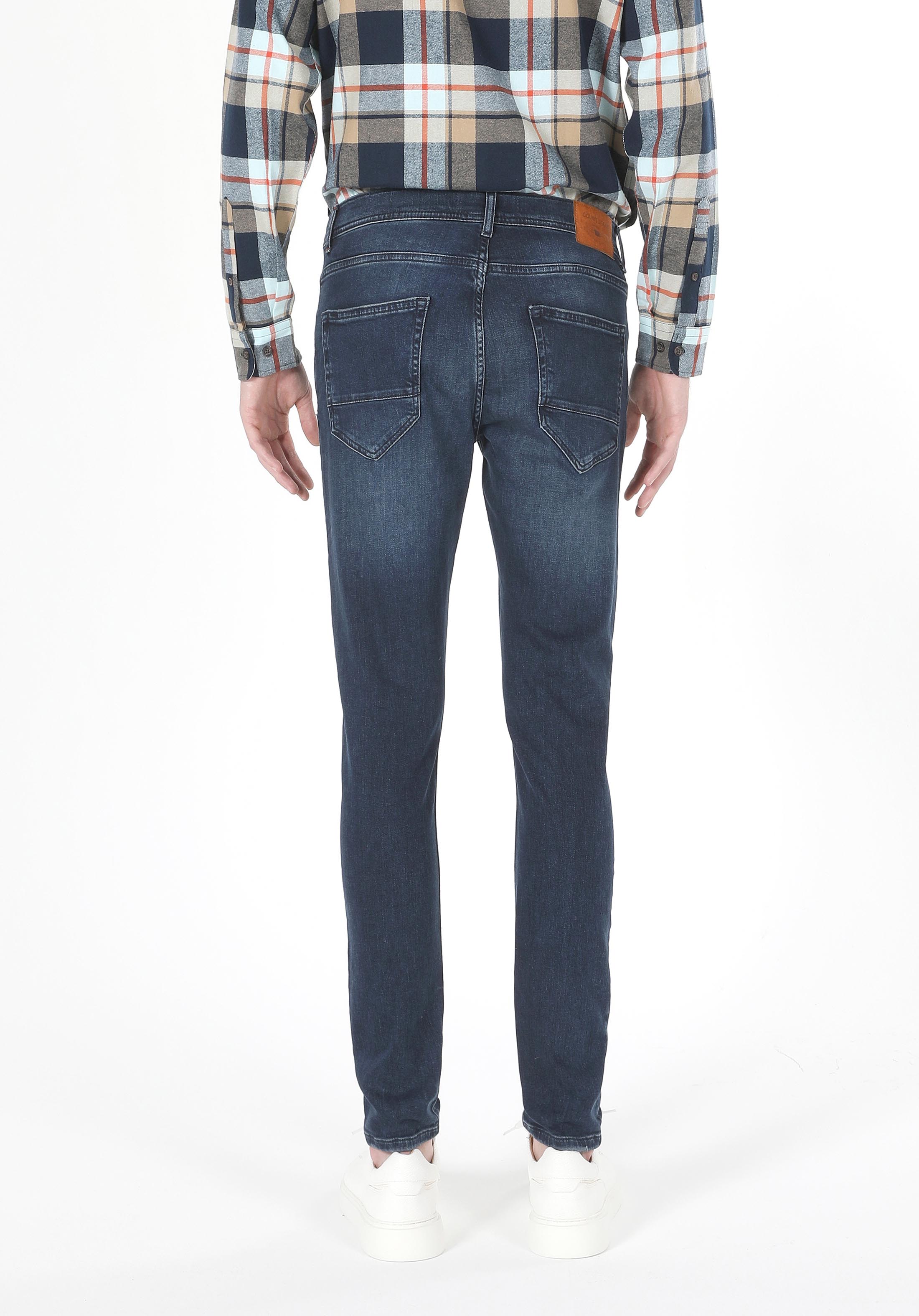 Skinny Fit Düşük Bel Dar Paça Erkek Koyu İndigo Jean Pantolon