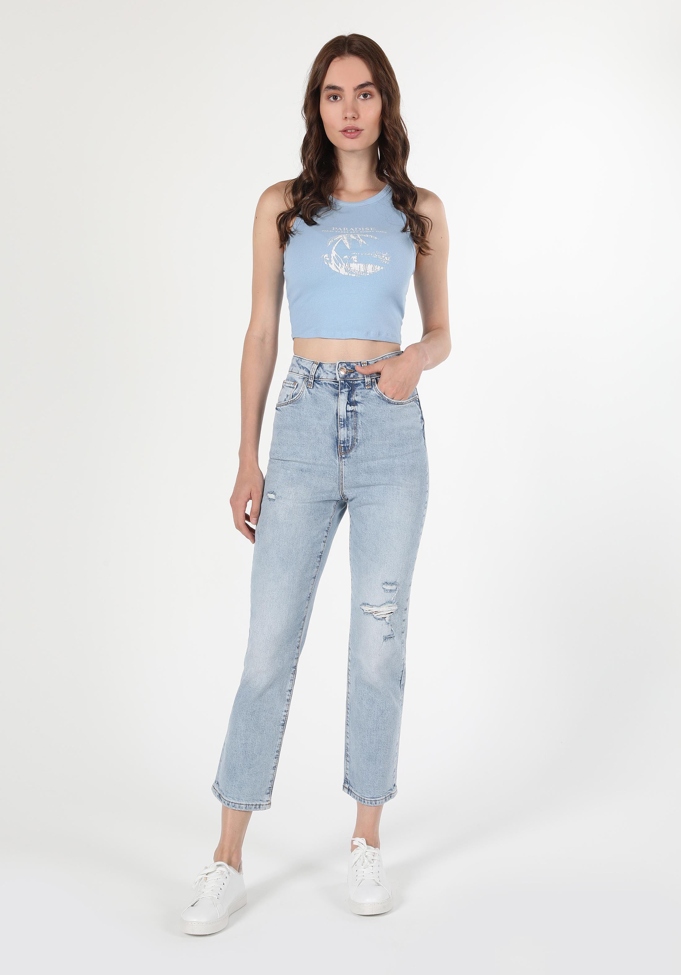 Straight Fit Yüksel Bel Bootcut Kadın Denim Jean Pantolon