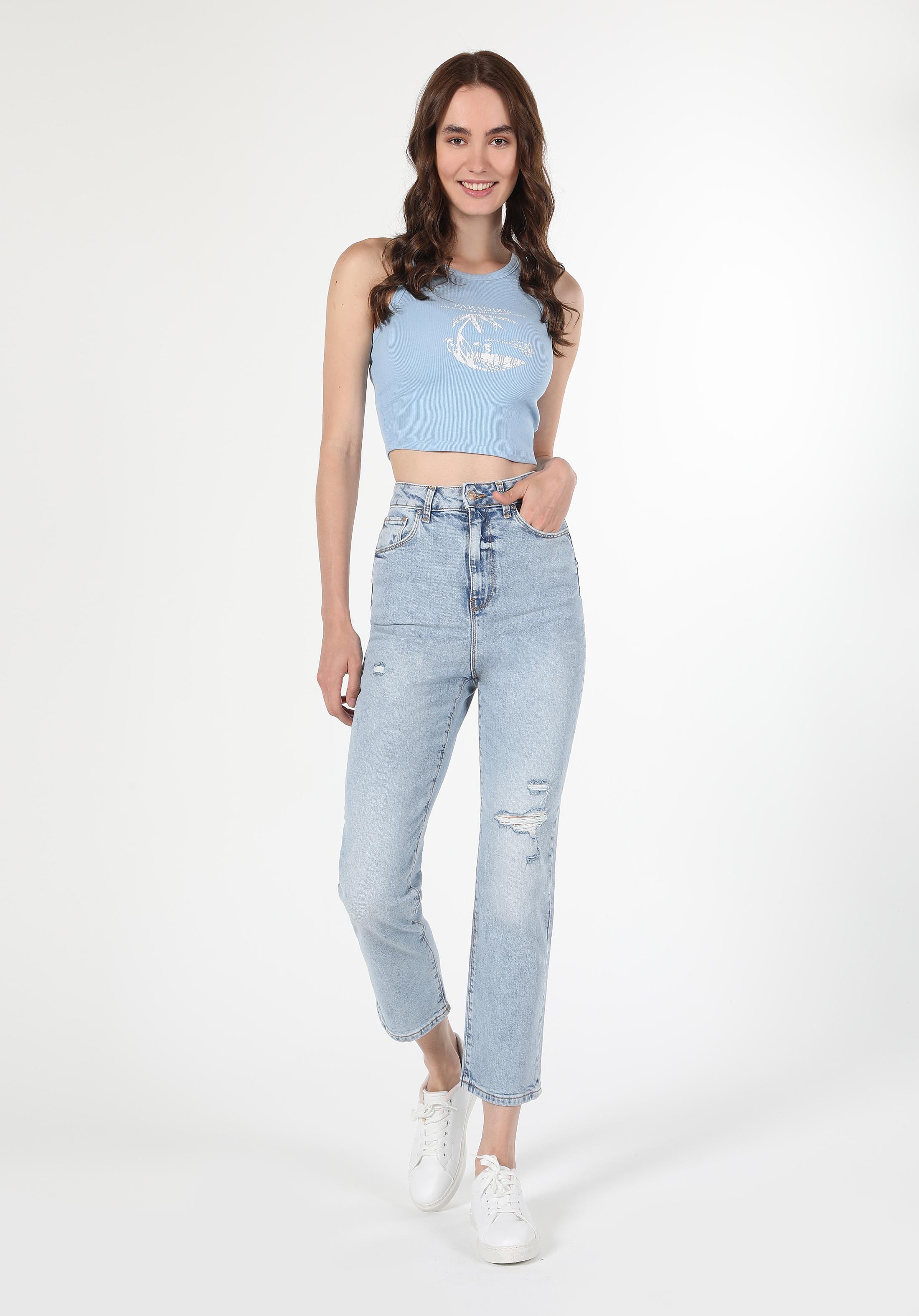 Straight Fit Yüksel Bel Bootcut Kadın Denim Jean Pantolon