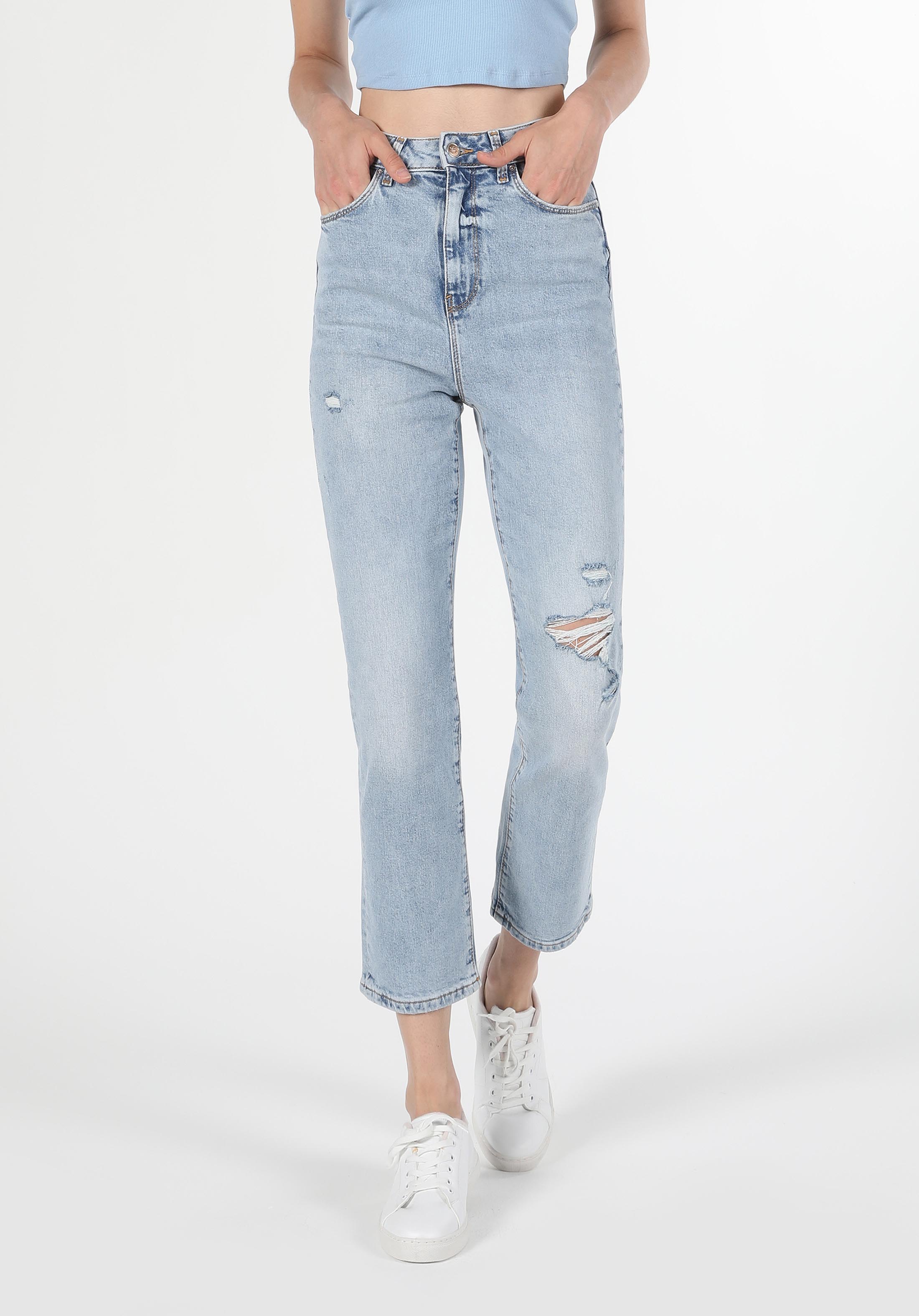 Straight Fit Yüksel Bel Bootcut Kadın Denim Jean Pantolon