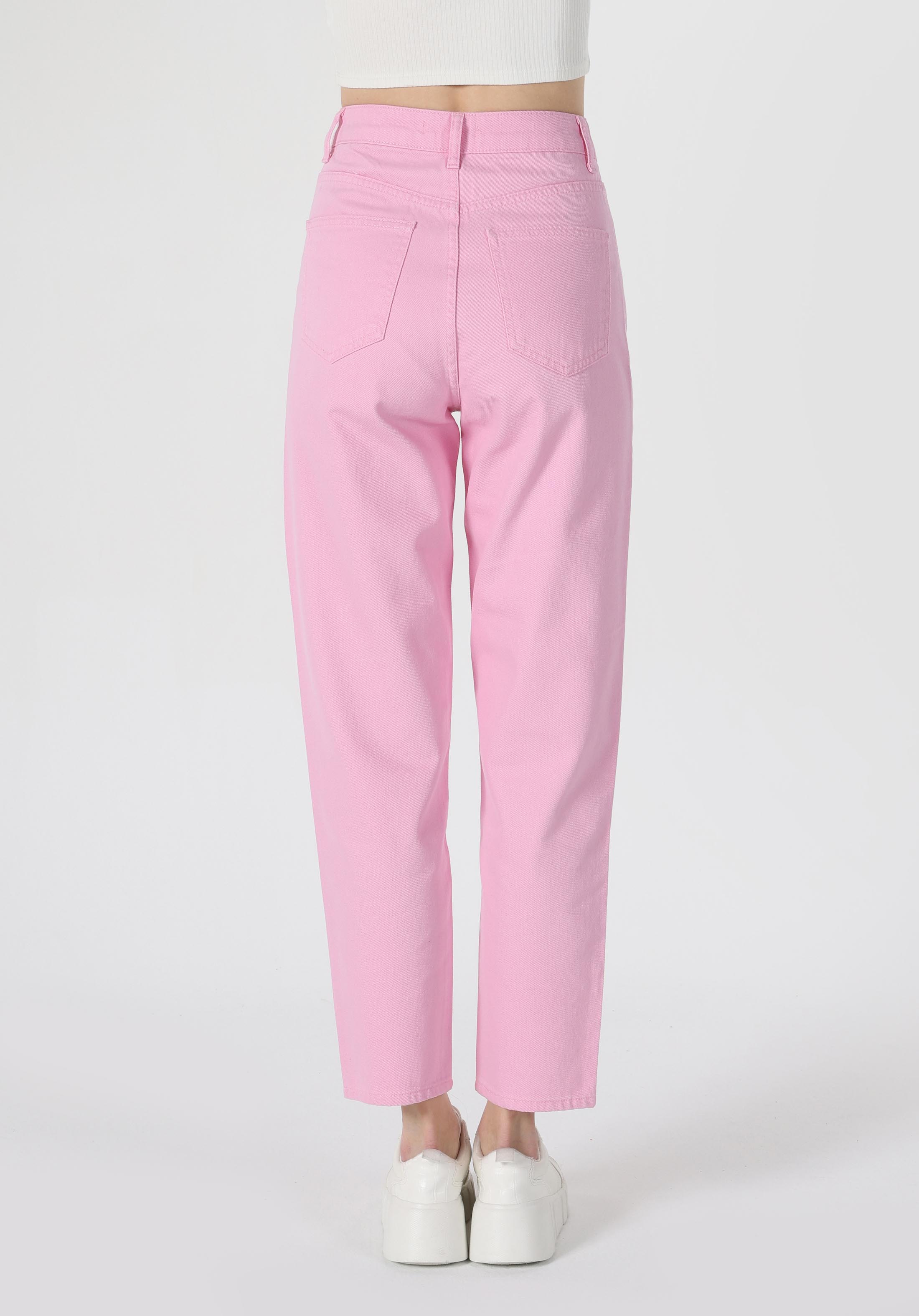 Regular Fit Yüksel Bel Düz Paça Kadın Pembe  Pantolon