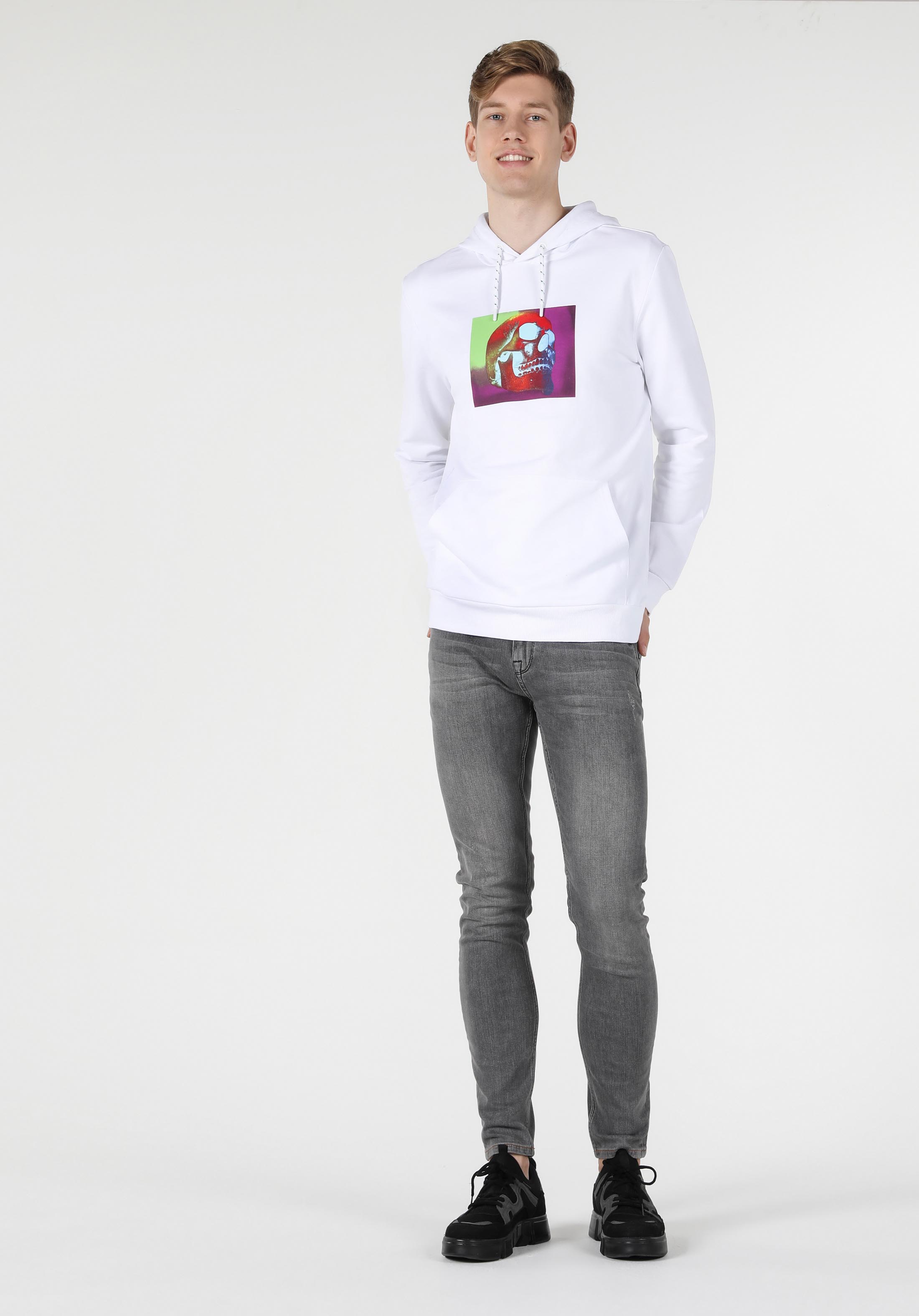 Regular Fit   Erkek Beyaz Sweatshirt