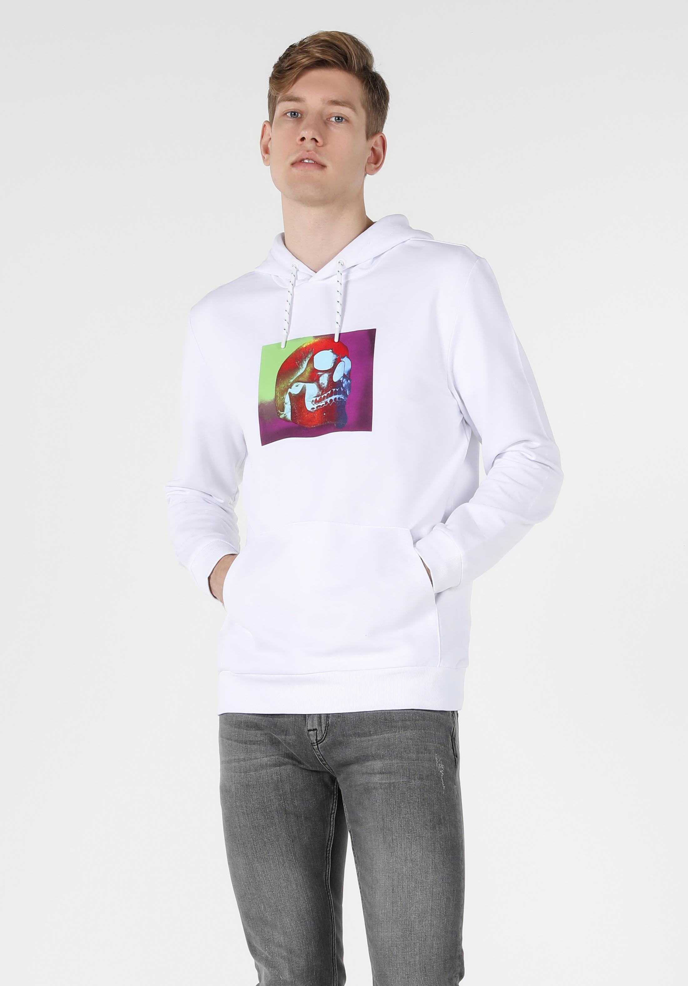 Regular Fit   Erkek Beyaz Sweatshirt