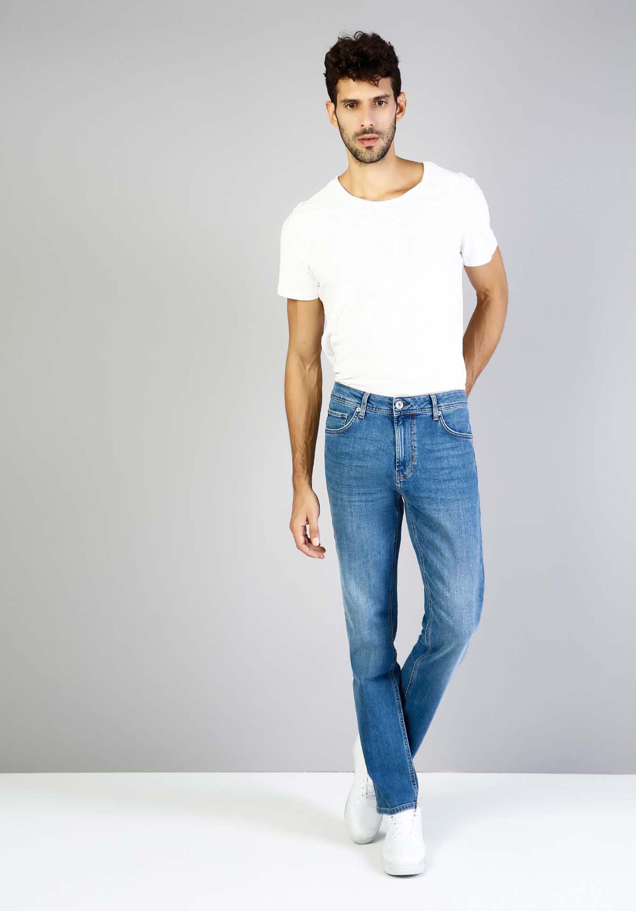 Regular Fit Orta Bel Düz Paça Erkek İndigo Jean Pantolon