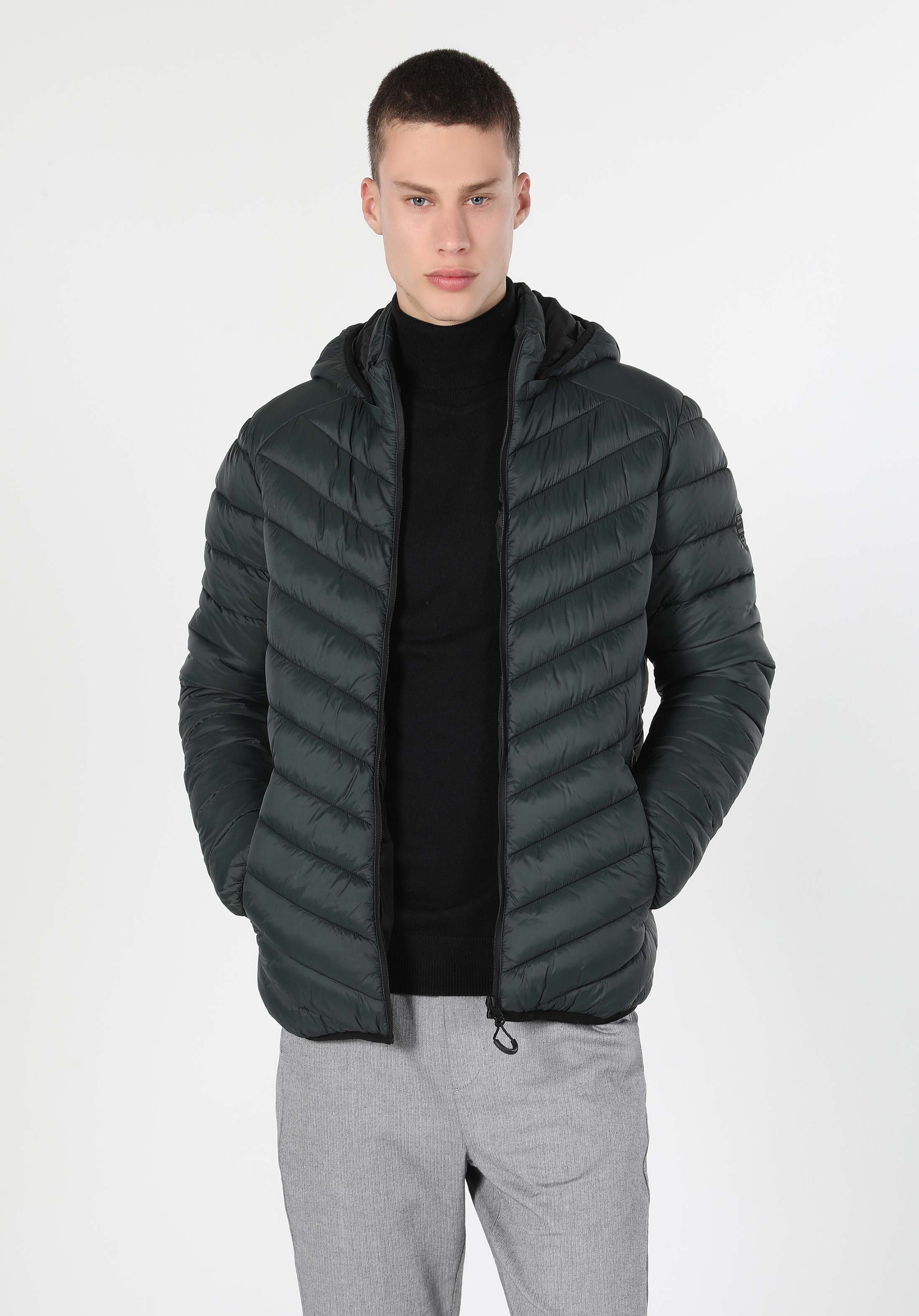 Slim Fit     Erkek Yeşil Mont
